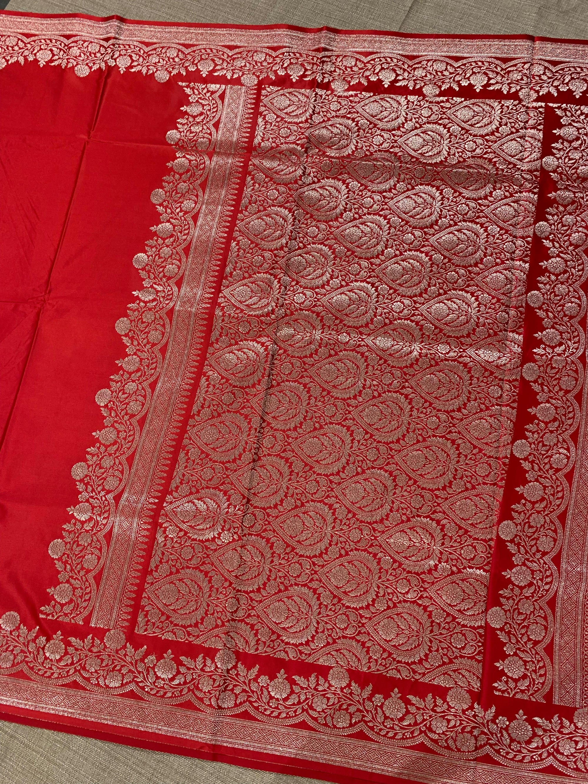 SMSSA230 Chill Red  Mashru Silk Saree With Scallop Border