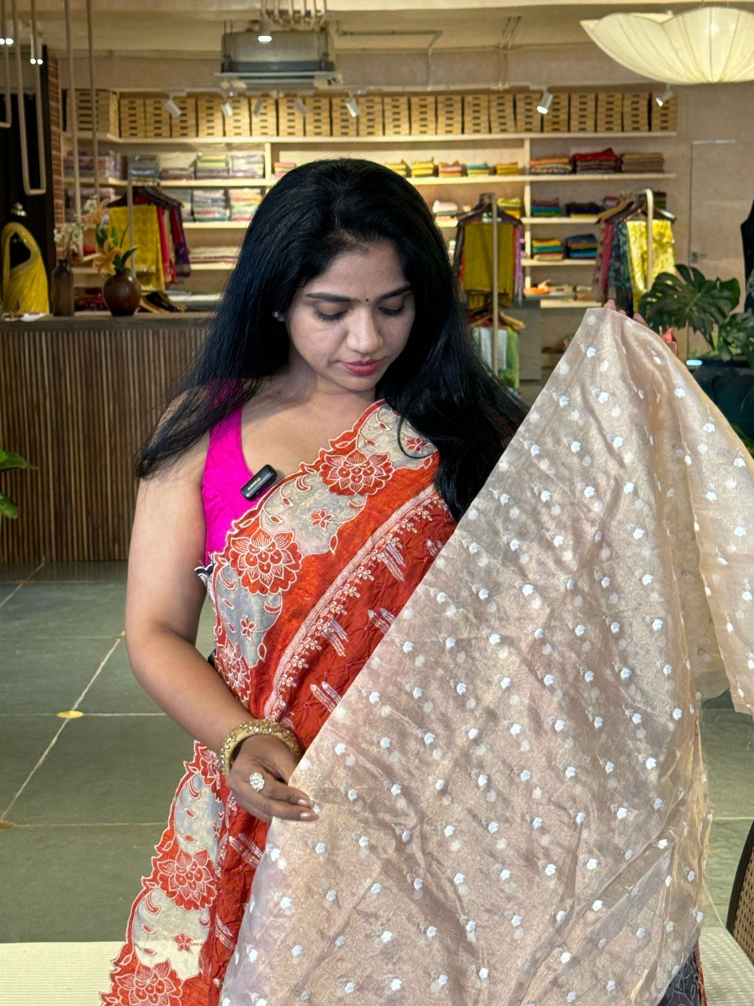 Banarasi Handloom Chiniya Silk Bandhini with Tissue Appl