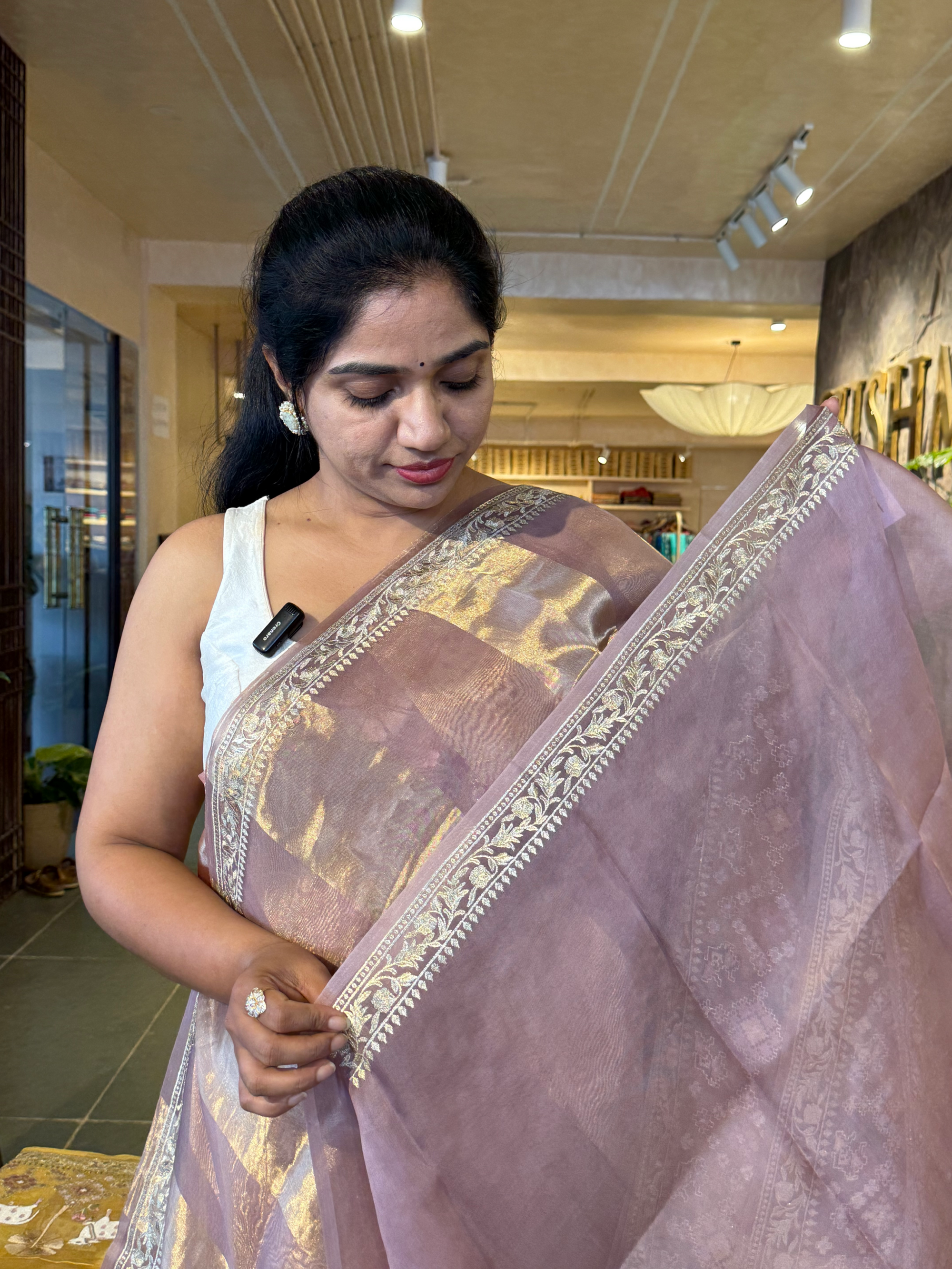 Kora Tissue Stripes with Pichwai & Jamdani Inspired Embroidery