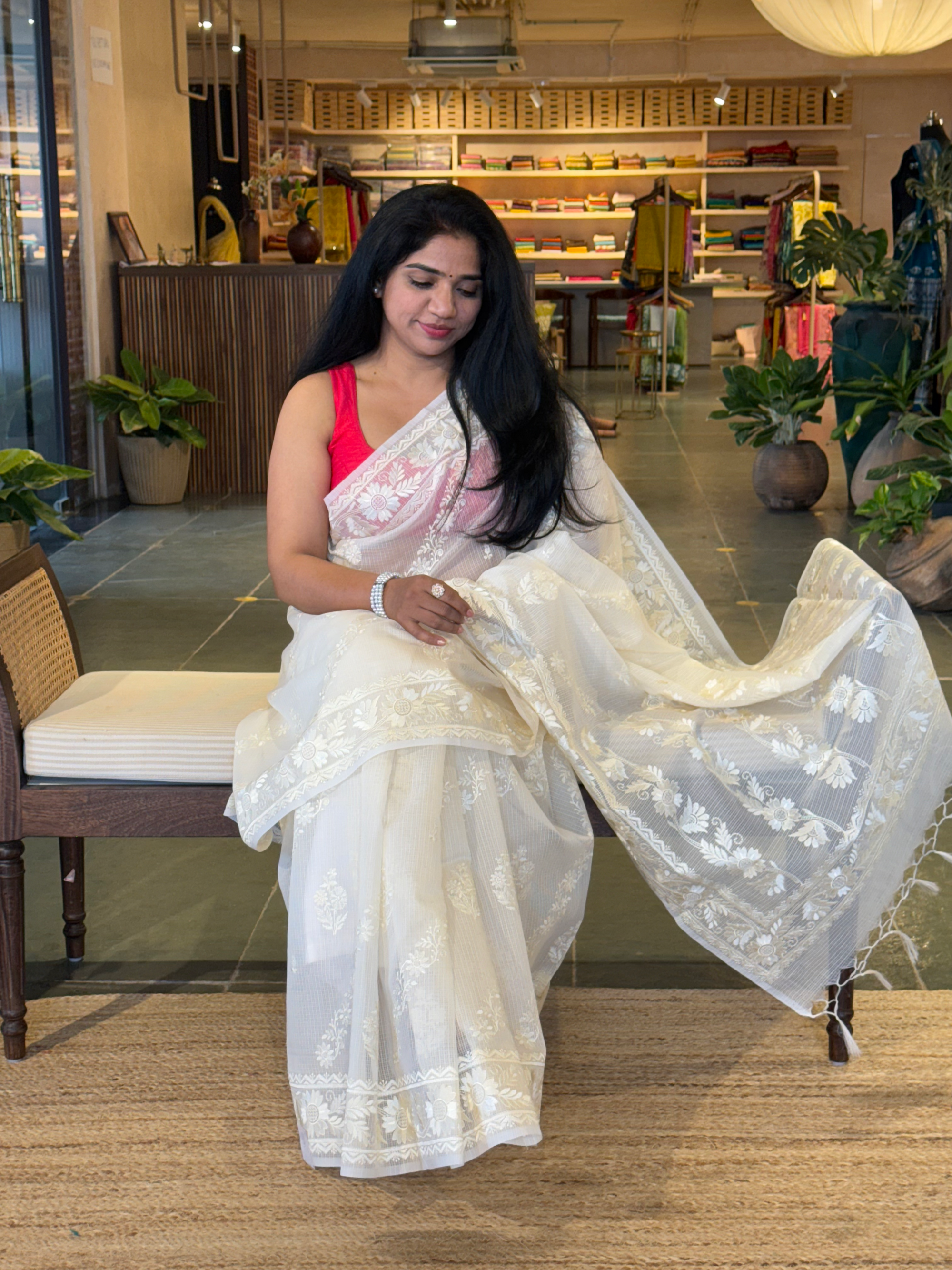 KCCA1904 : Kota Cotton Chikankari Embroidered Saree paired with Fusion Blouses