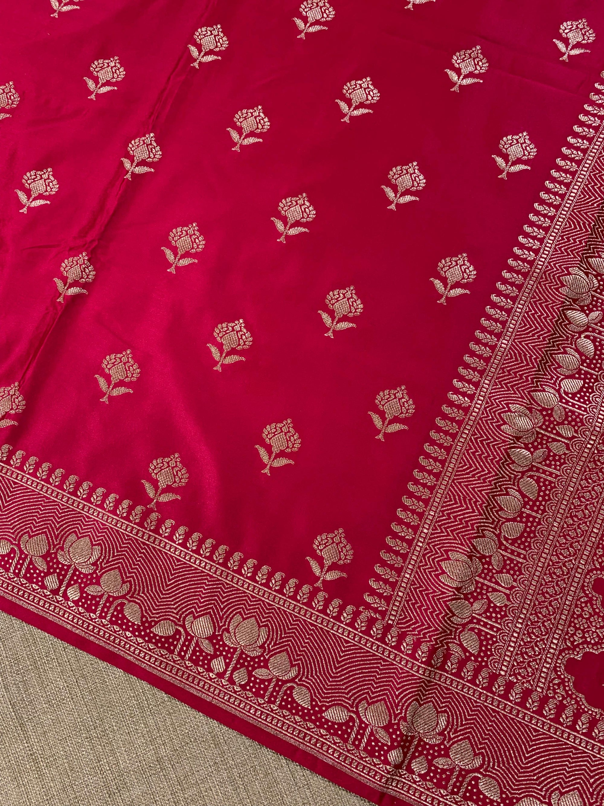 SMSSA212 Dark Pink  Mashru Silk Saree with lotus border