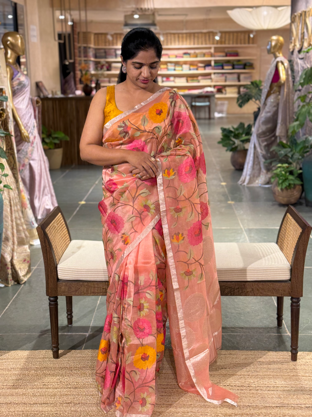 Kora Silk with Jamdani look alike delicate embroidery