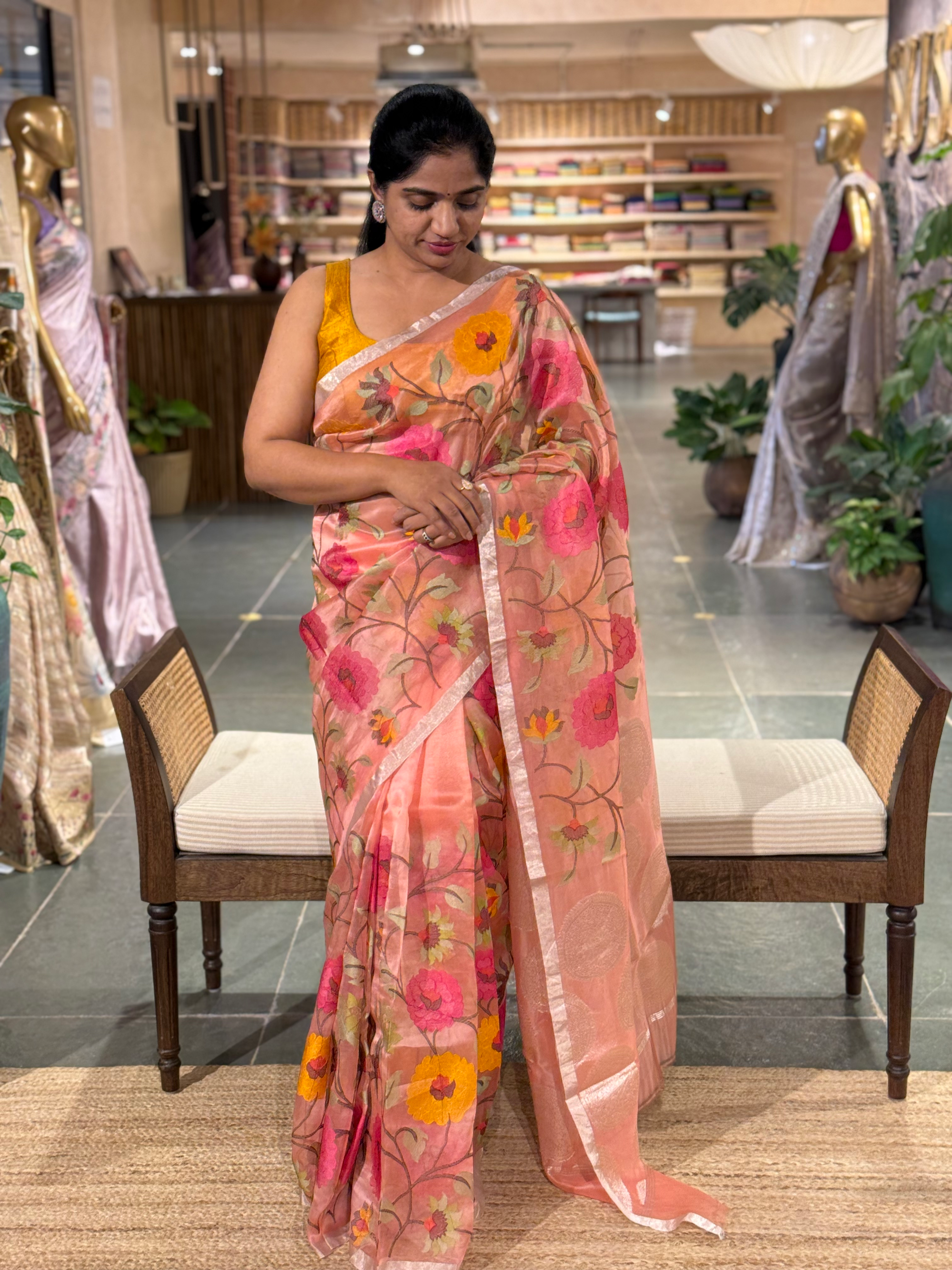 Kora Silk with Jamdani look alike delicate embroidery