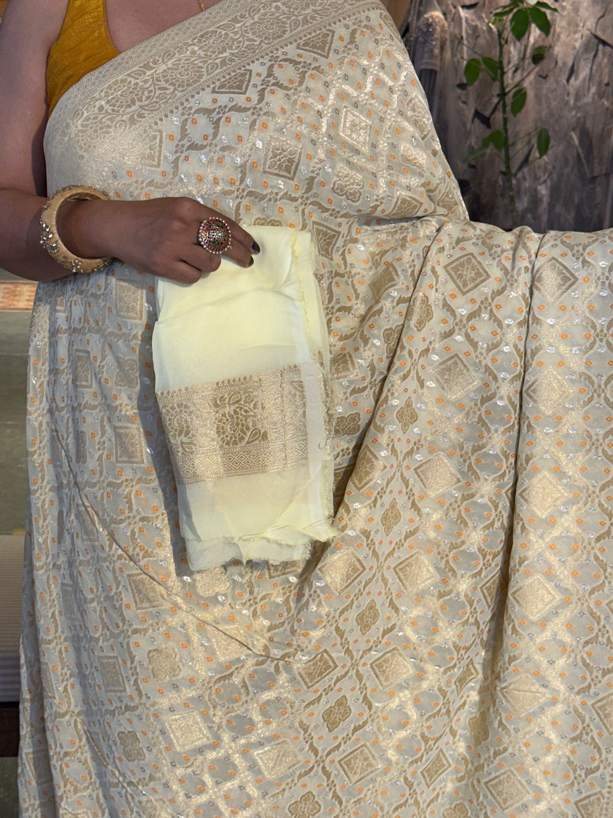 Banarasi Gorgette Bandhini Saree