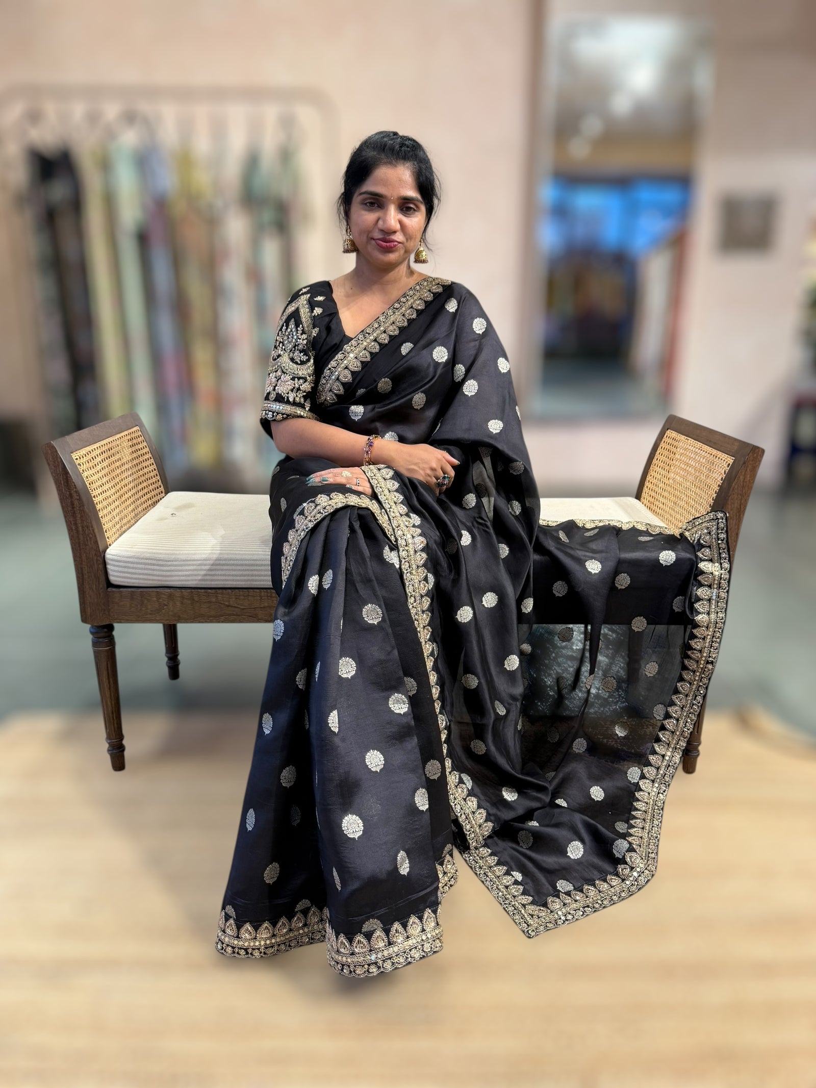 Black Pure Handloom Banarasi Silk Saree With Handwork Borders and Blouse