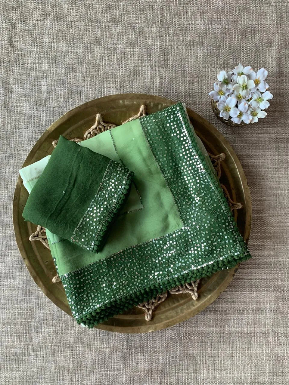 Pure Gorgette Saree With Shaded Sequnce Border