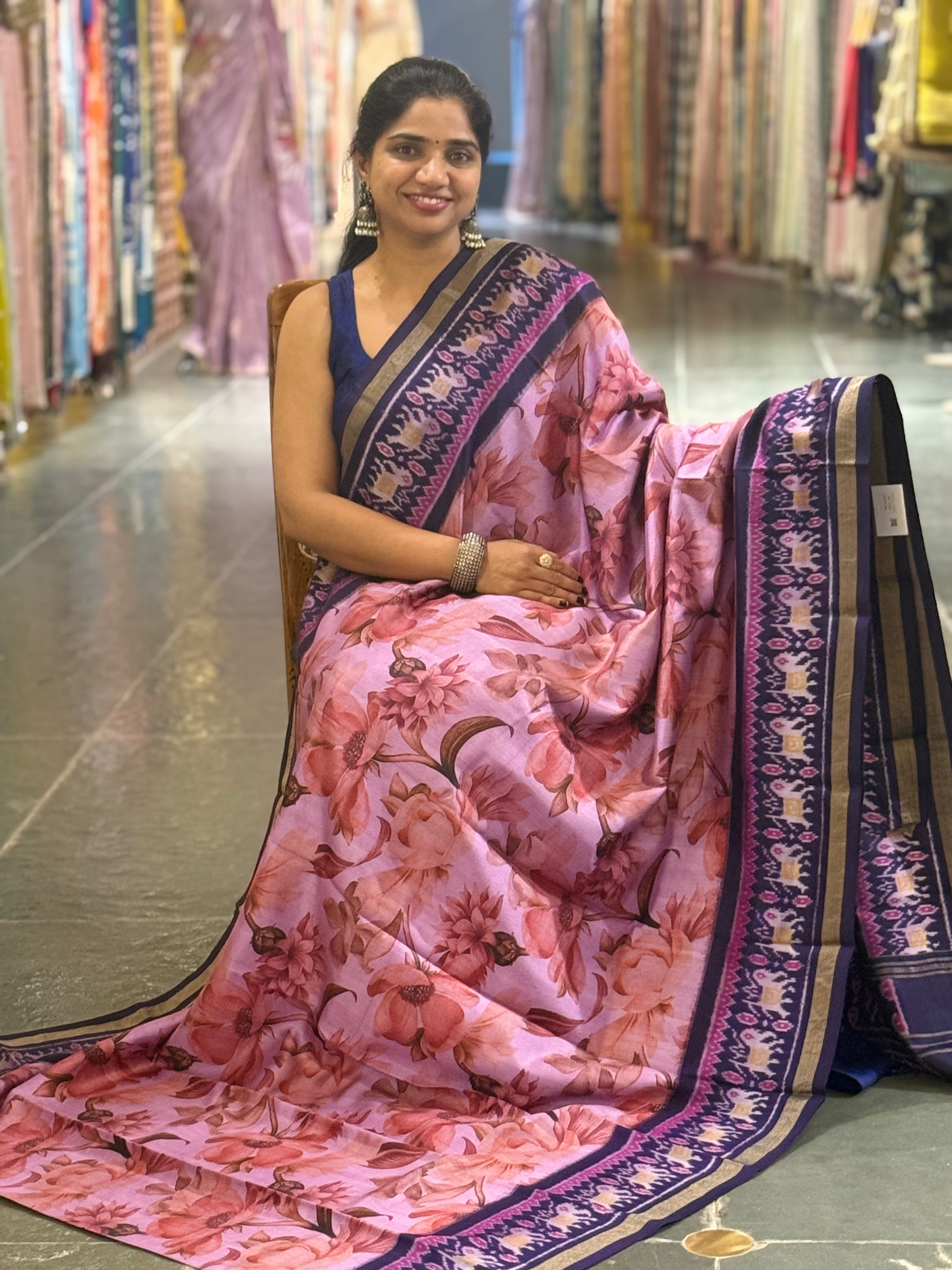Ikkath Patola Sarees with Pen Kalamkari Style Digital  Prints
