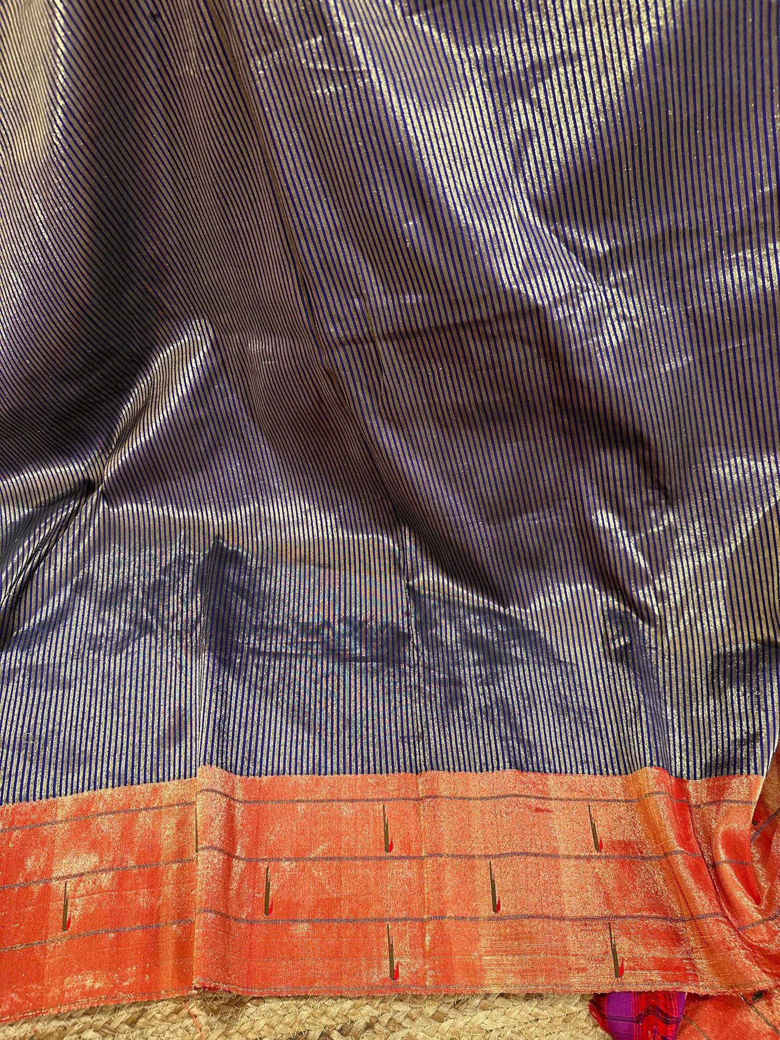 Navy Blue stripes Tripple Muniya Saree