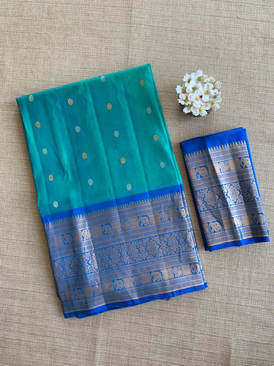 SGSA201 Teal Blue and Royal Blue Combo Combo Gadwal Handloom Pure Silk Saree