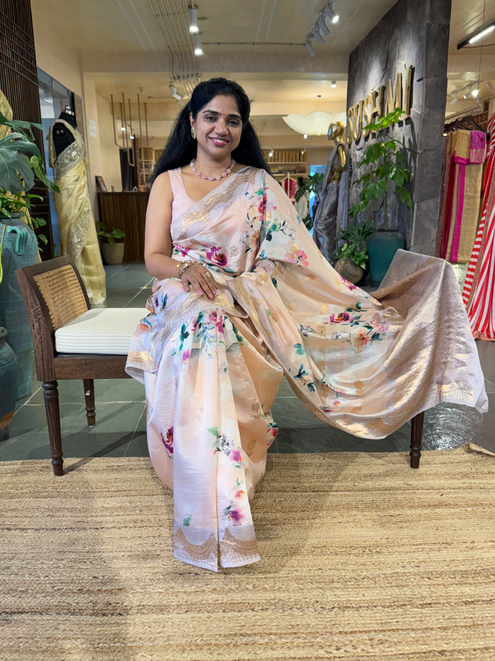 Banarasi Soft Silk Printed Saree With Scalloped Woven Zari Border