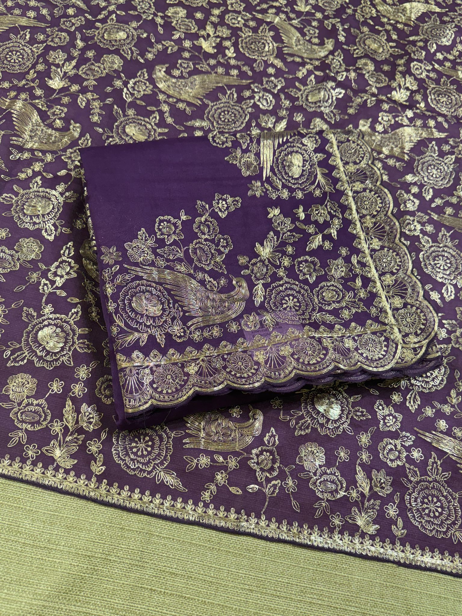Purple Pure organza Saree with pita emb
