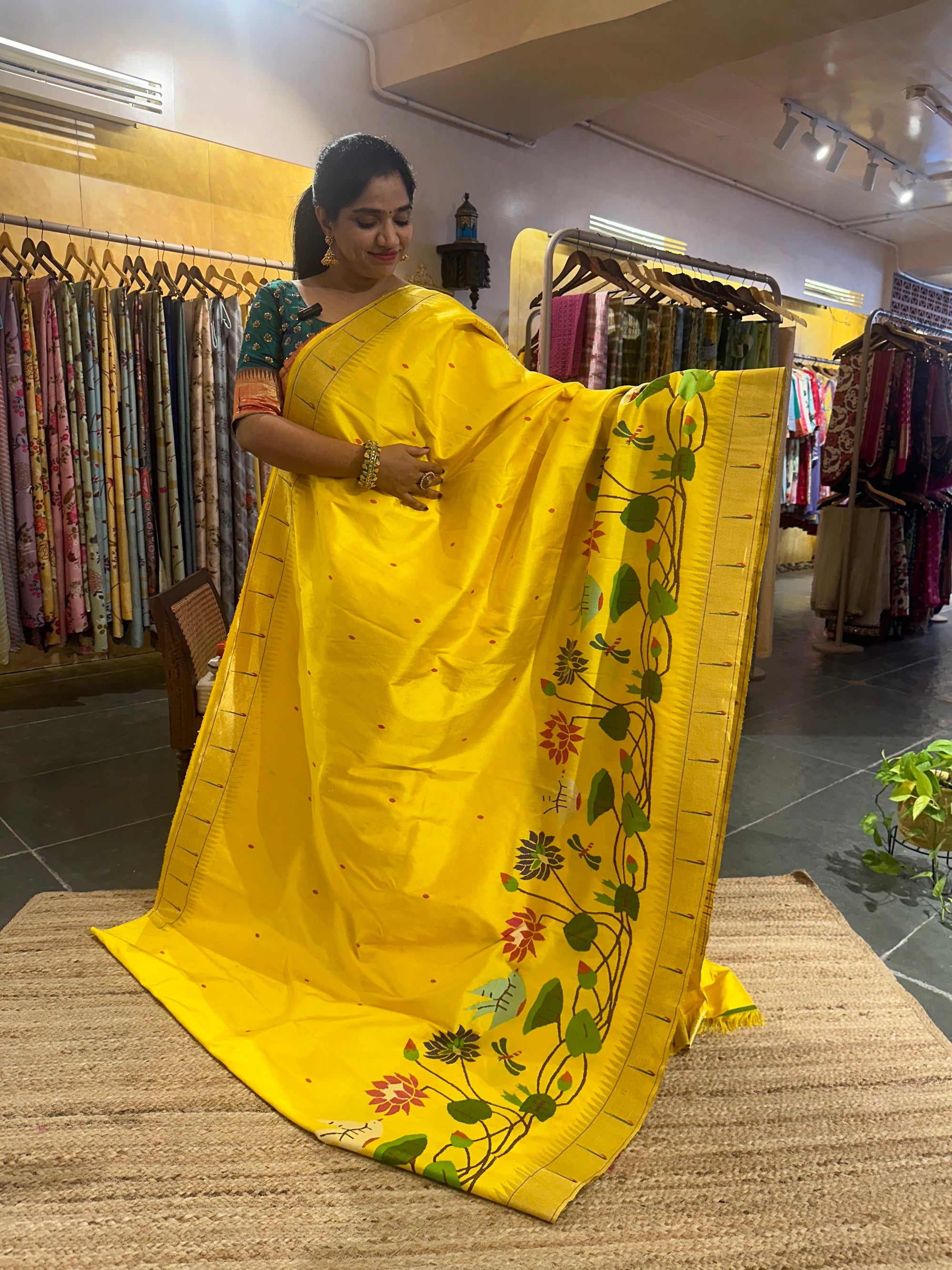 Mango Yellow half allover Pure Paithani saree