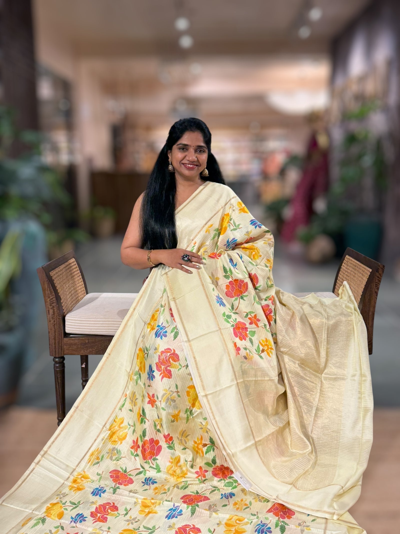 Light Lemon Yellow Kanchi Soft Silk with beautiful Multi Color Floral Print