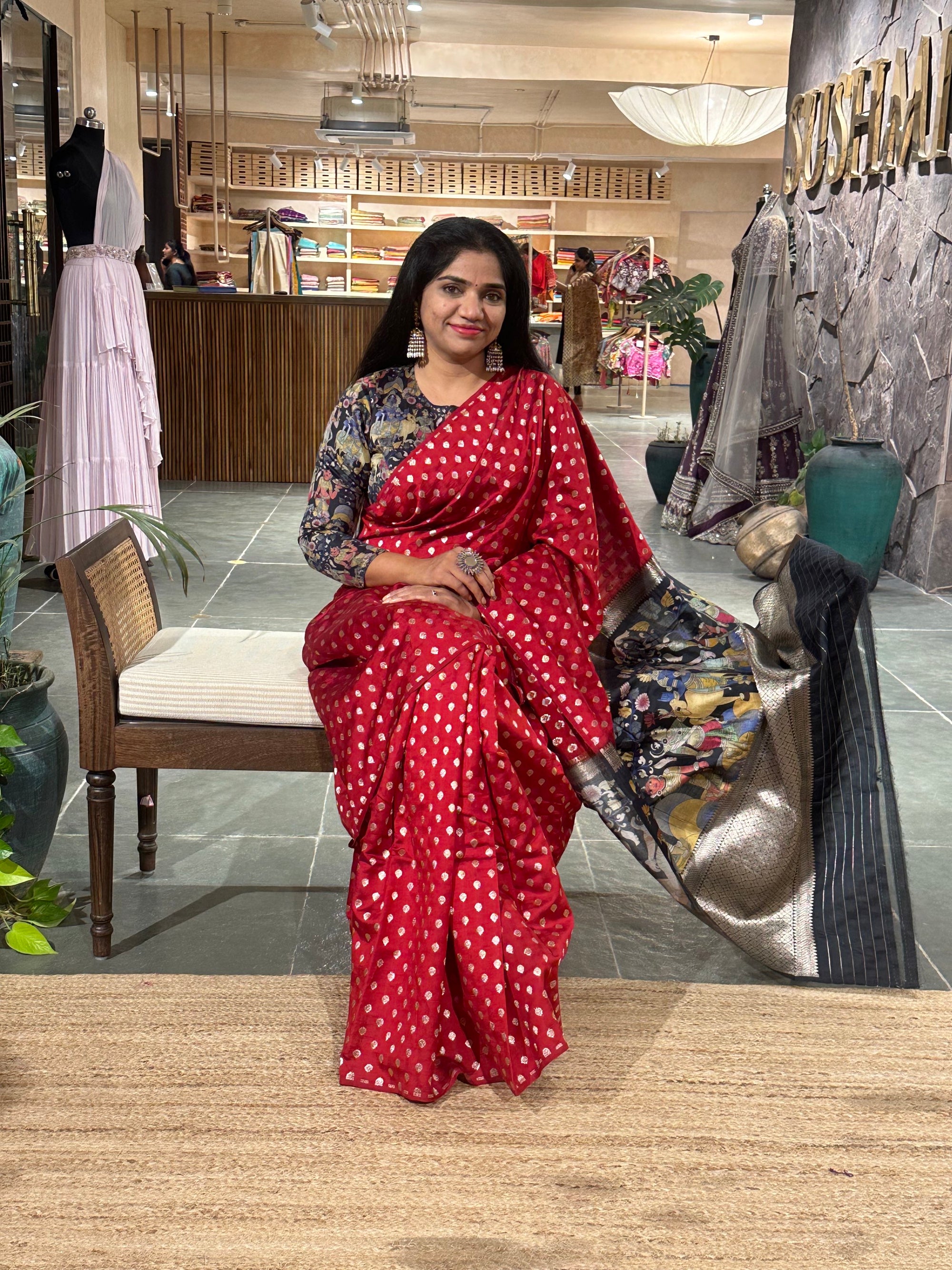 Banarasi chinia silk with krishna theme pallu-