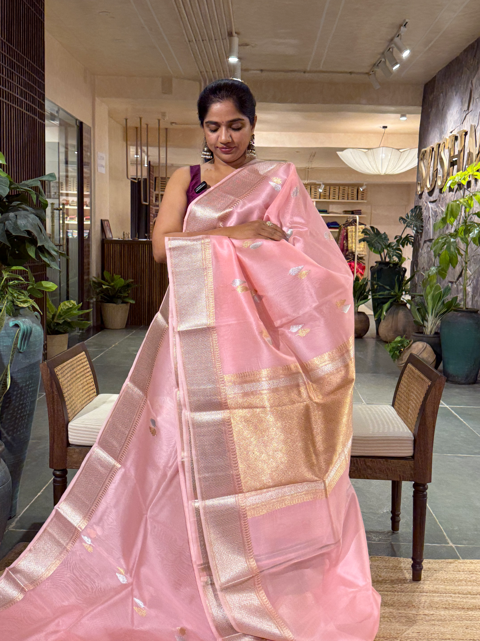 Pastel Neon Pink Premium  Kora Banarasi Silk Saree with kaduwa weaving : KBSM13