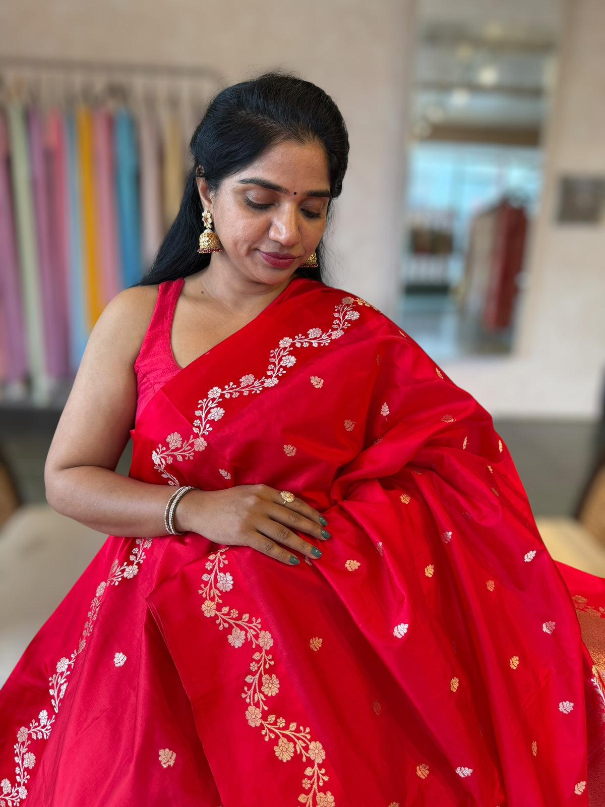 Red Pure Handloom Poona Silk Saree With Kaduwa Weaving Creeper Open Border