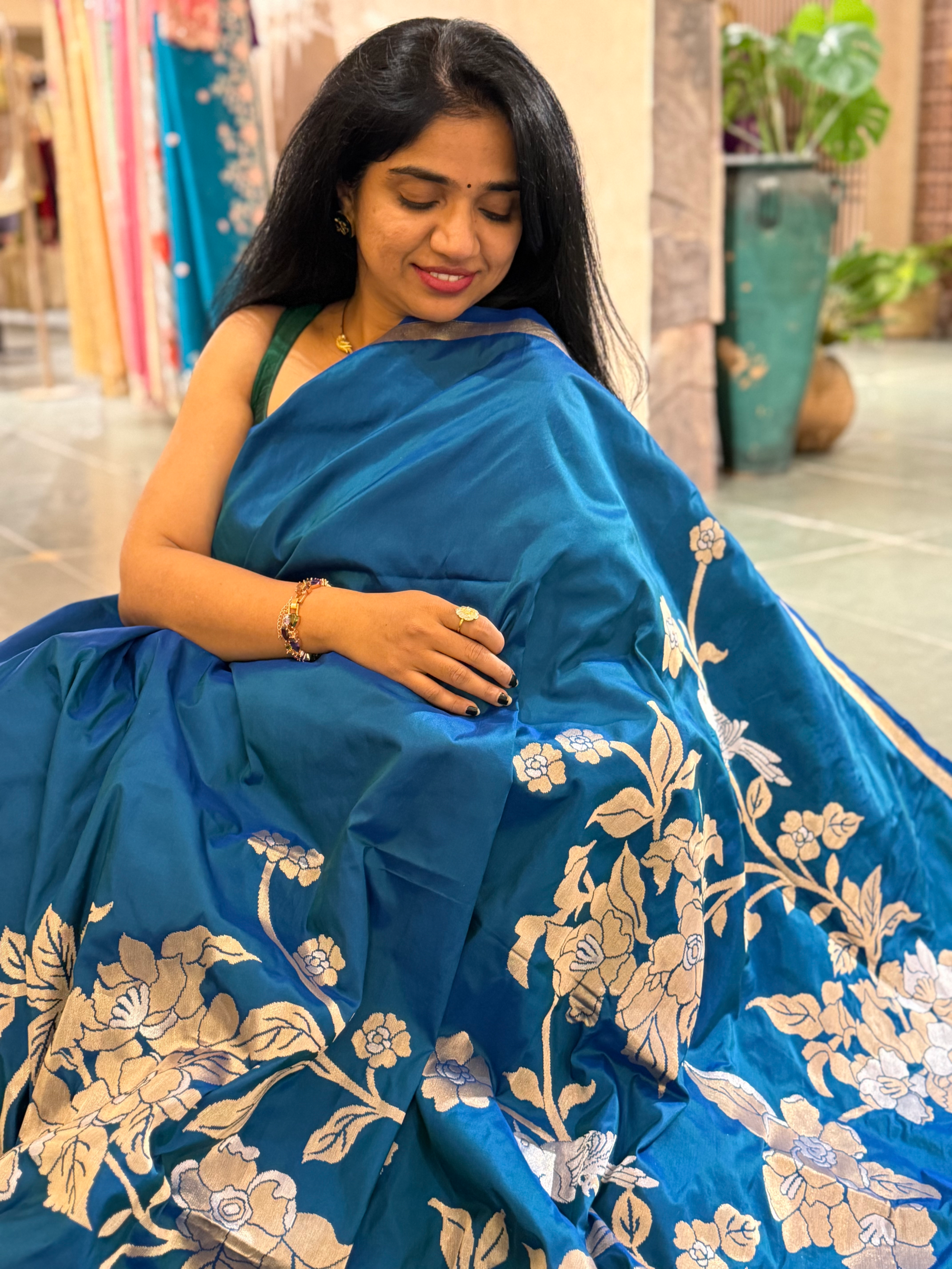 Peacock Blue  Designer Banarasi Silk Saree