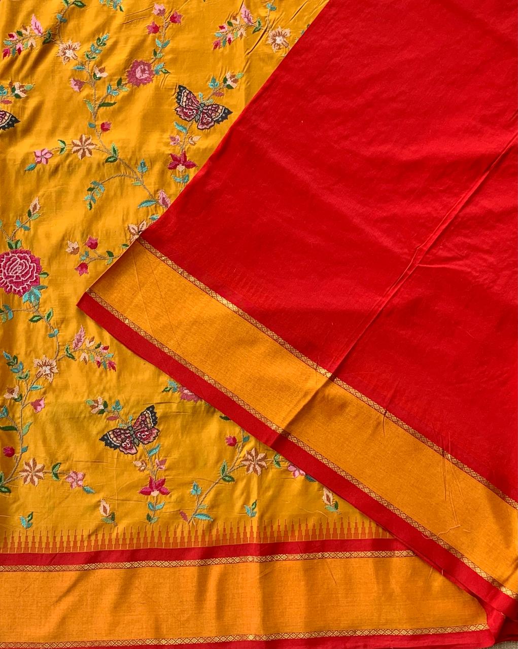 Kanchi Gap Border Saree With Allover Petite Point Embroidery