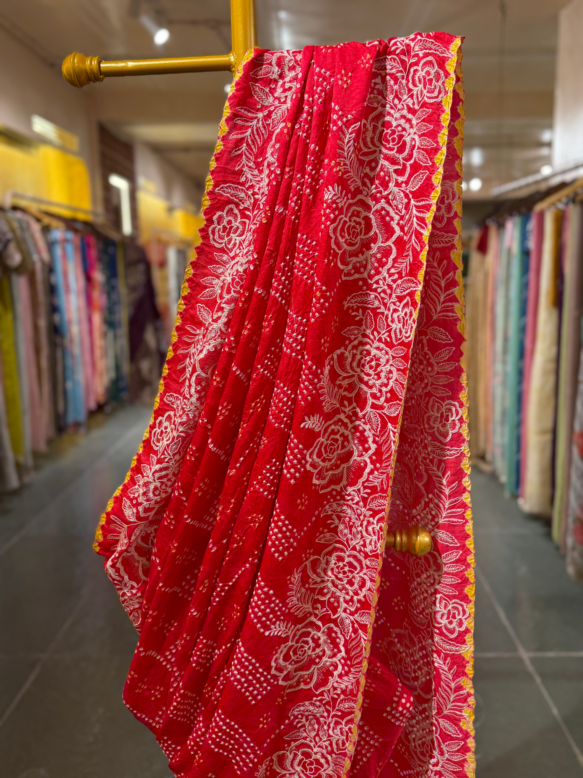 Orange and pink combo half and half style Gajji Silk  Rai Bandhej Saree