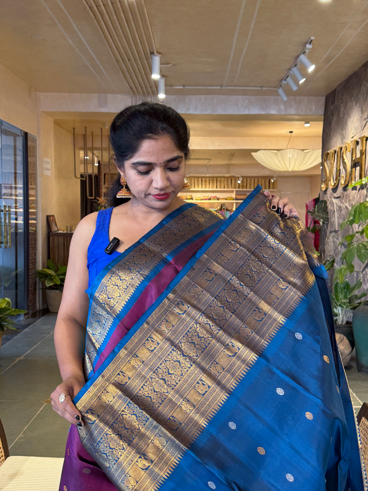 SGSA208 Wine and Peacock Blue Combo Gadwal Handloom Pure Silk Saree