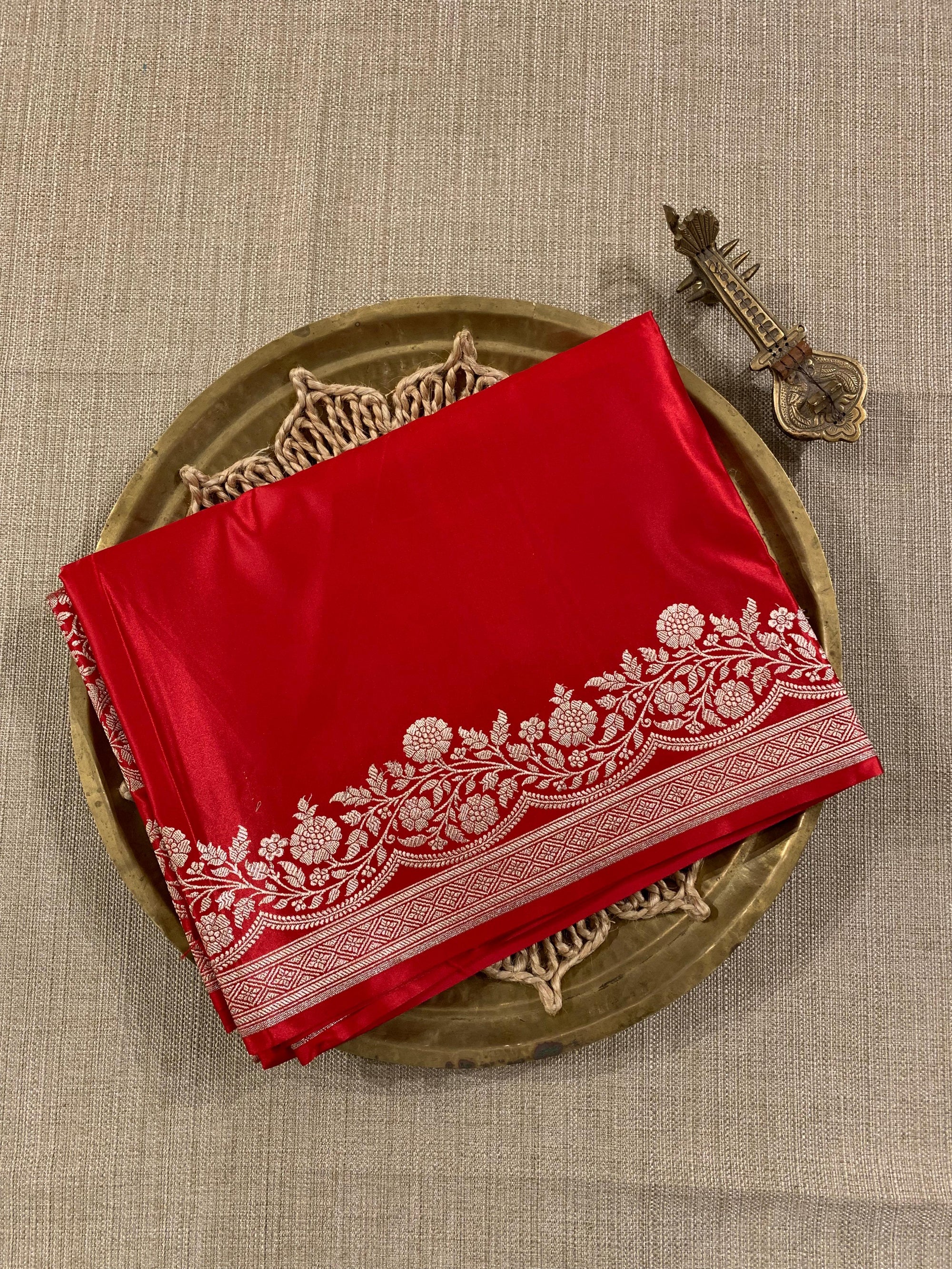 SMSSA230 Chill Red  Mashru Silk Saree With Scallop Border