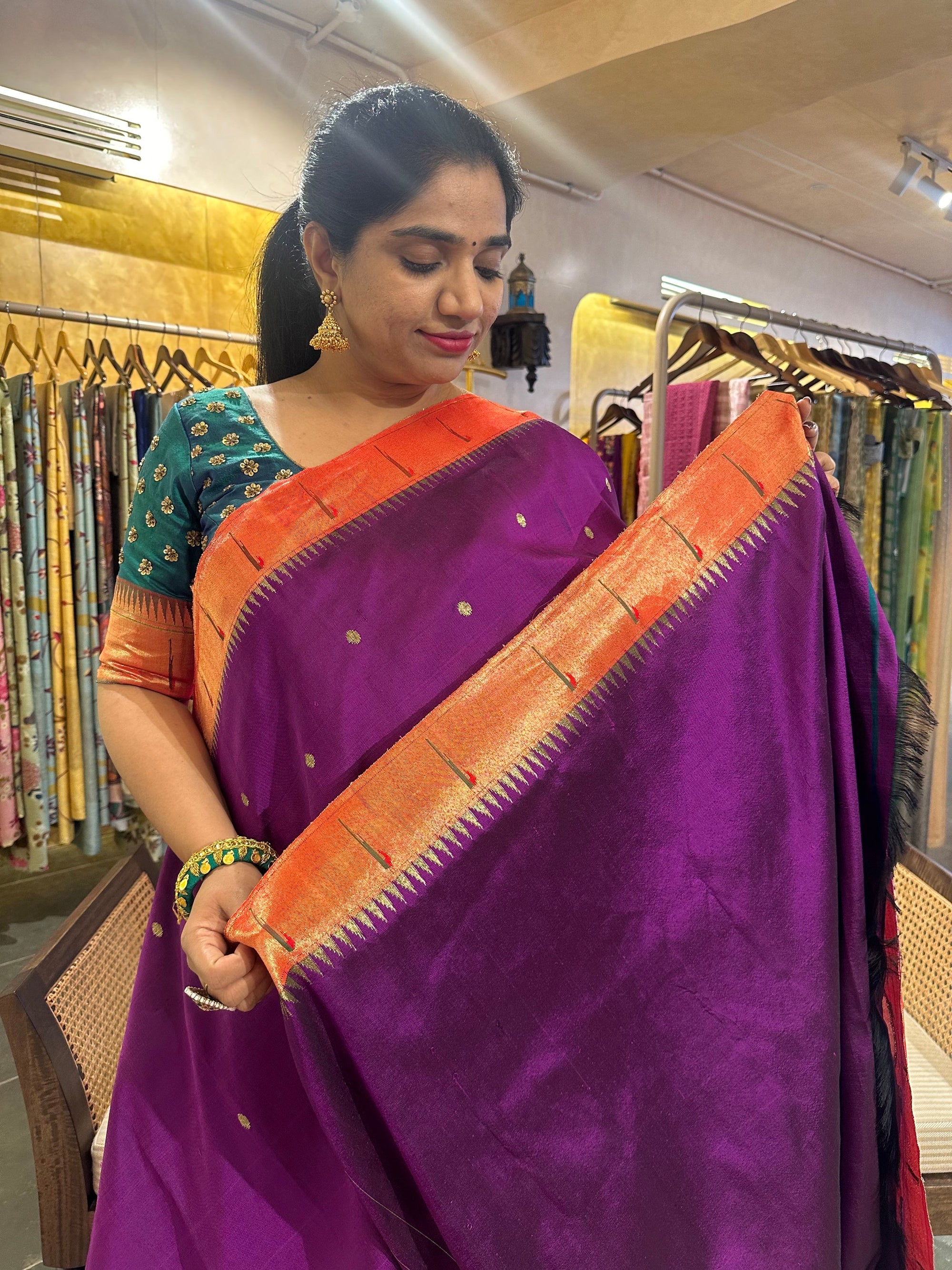 Purple Half Allover Pure Paithani Saree