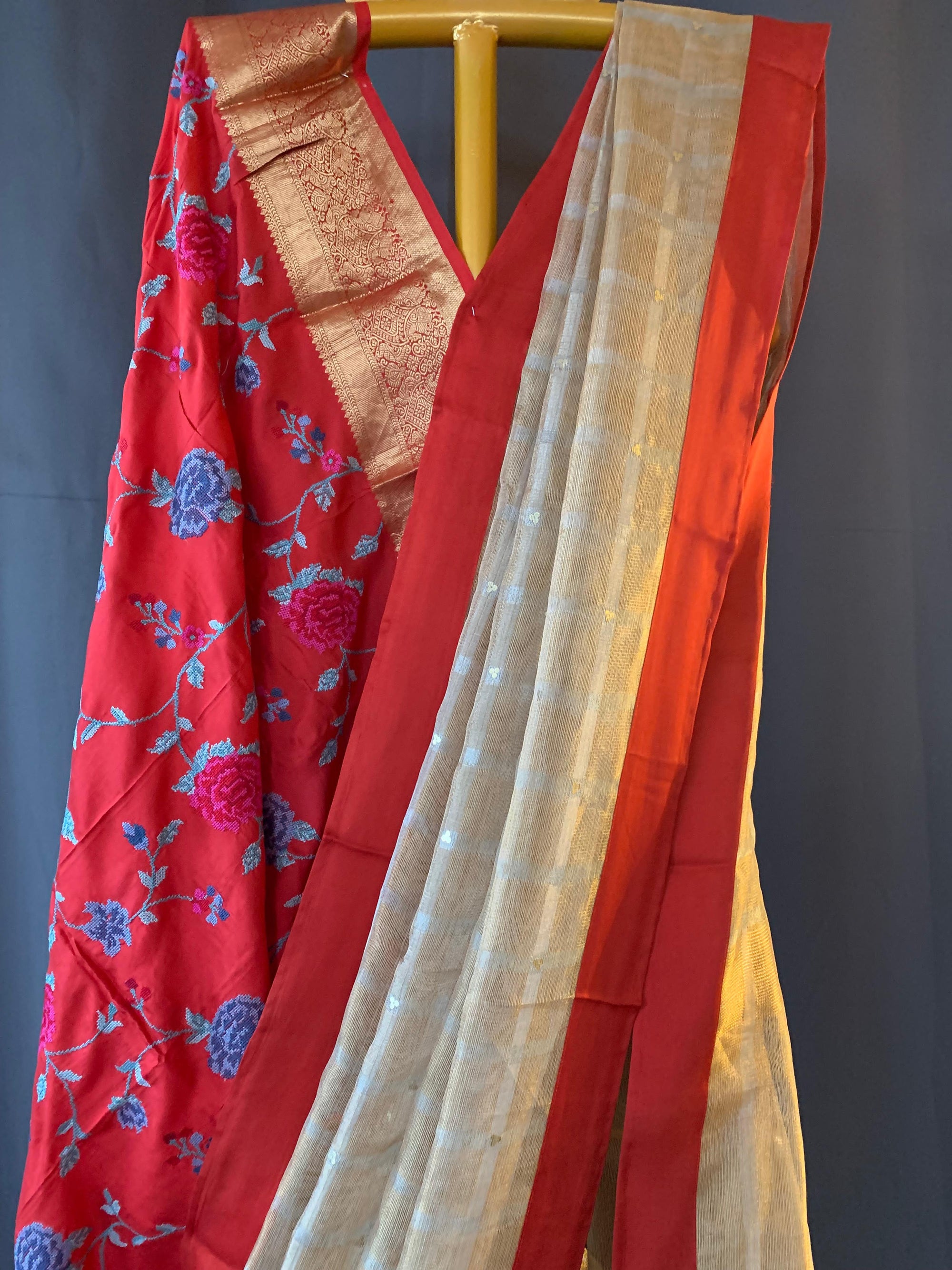 Designer Pure Handloom Gold tissue saree with kanchi petite point work blouse