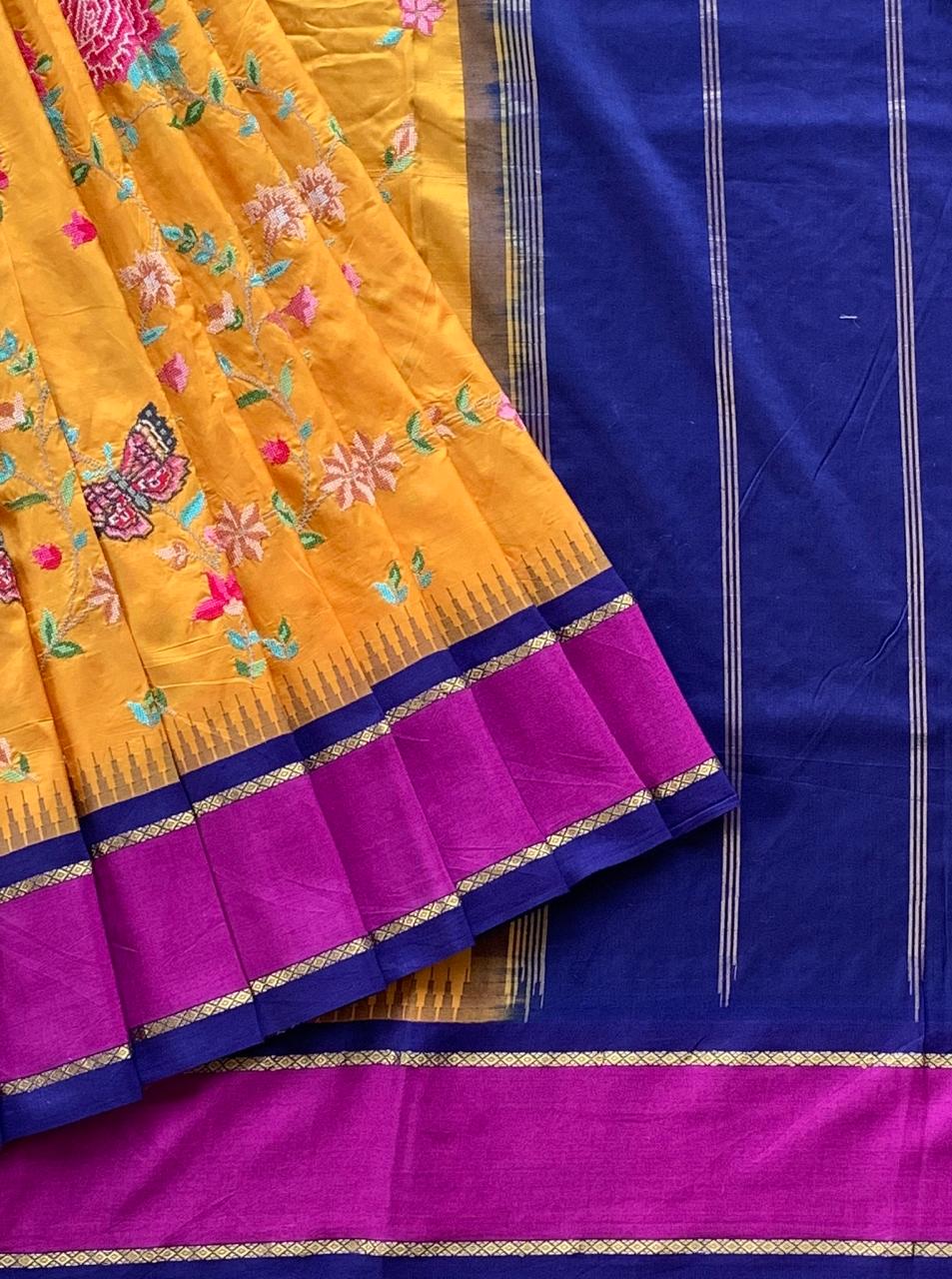 Kanchi Gap Border Saree With Allover Petite Point Embroidery