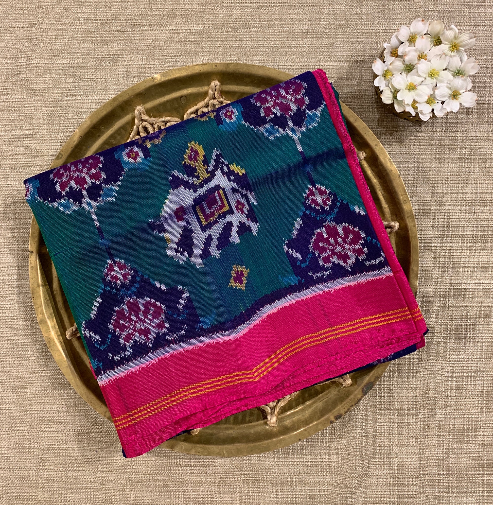 Navy Blue and Peacock Combo Pure Patan Patola Saree