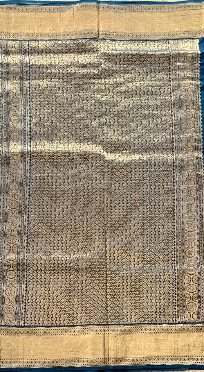Midnight Blue Kanchi soft Silk Saree With Allover Petite Point Embroidery