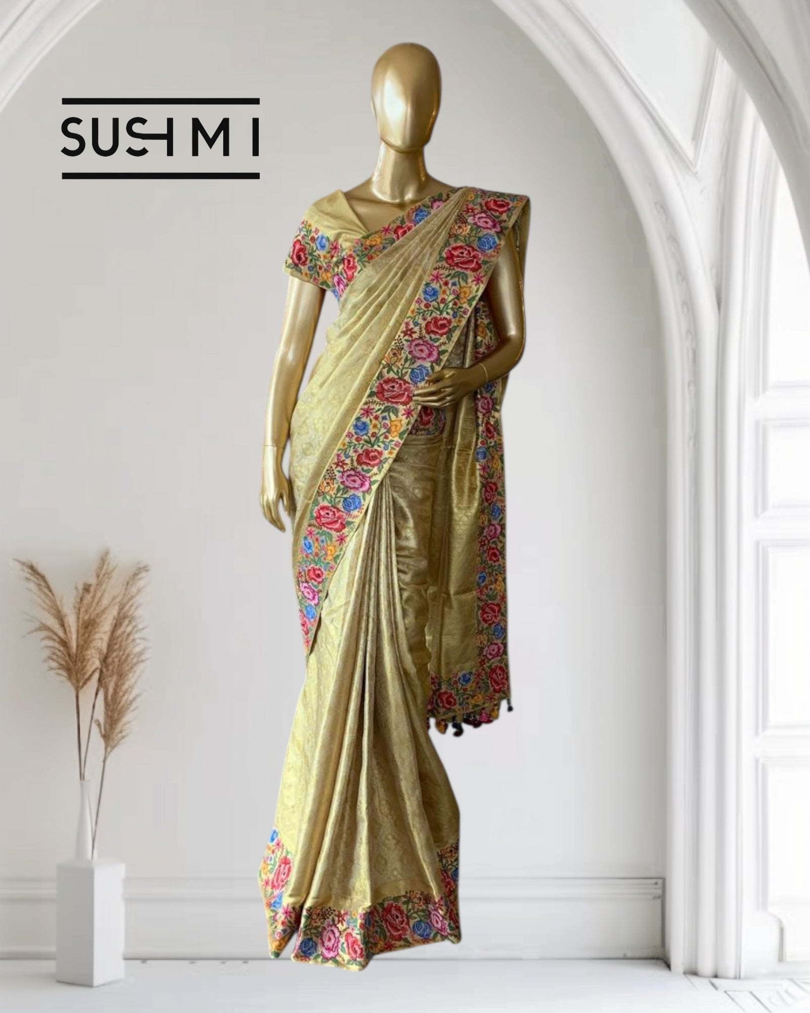 Pure Kanchi Tissue Brocade Saree with Petite Point Embroidery