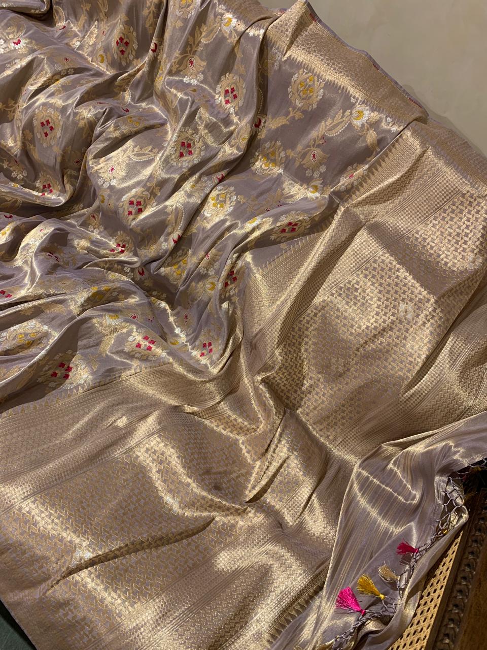 SBETM162 Lilac Banarasi Ektara Tissue Saree wth sona rupa allover meenkari jaal