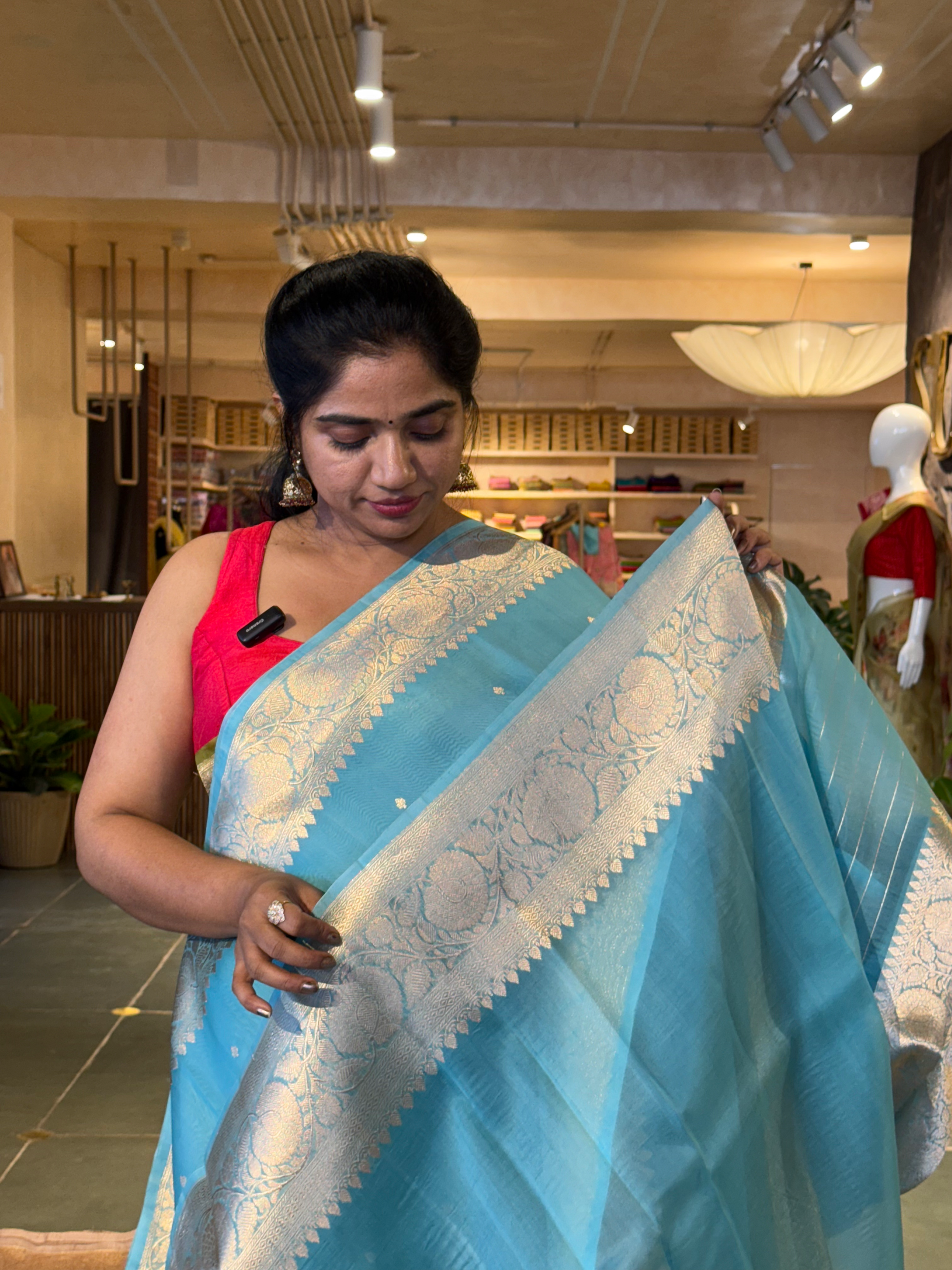 SKBSM227 : Seablue Premium Handloom Kora Banarasi Silk Saree with kaduwa weaving
