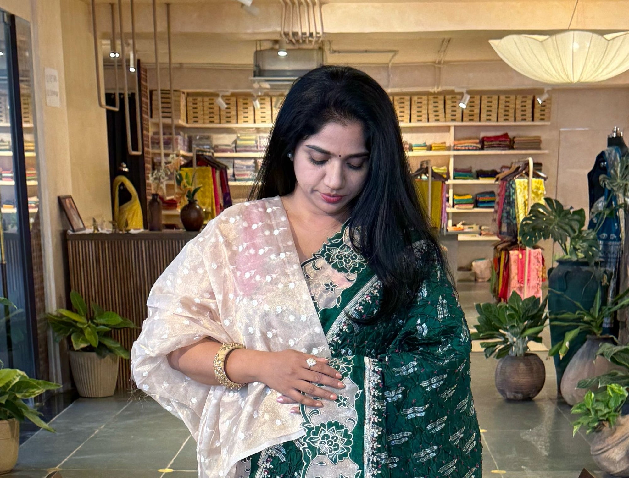 Banarasi Handloom Chiniya Silk Bandhini with Tissue Applique