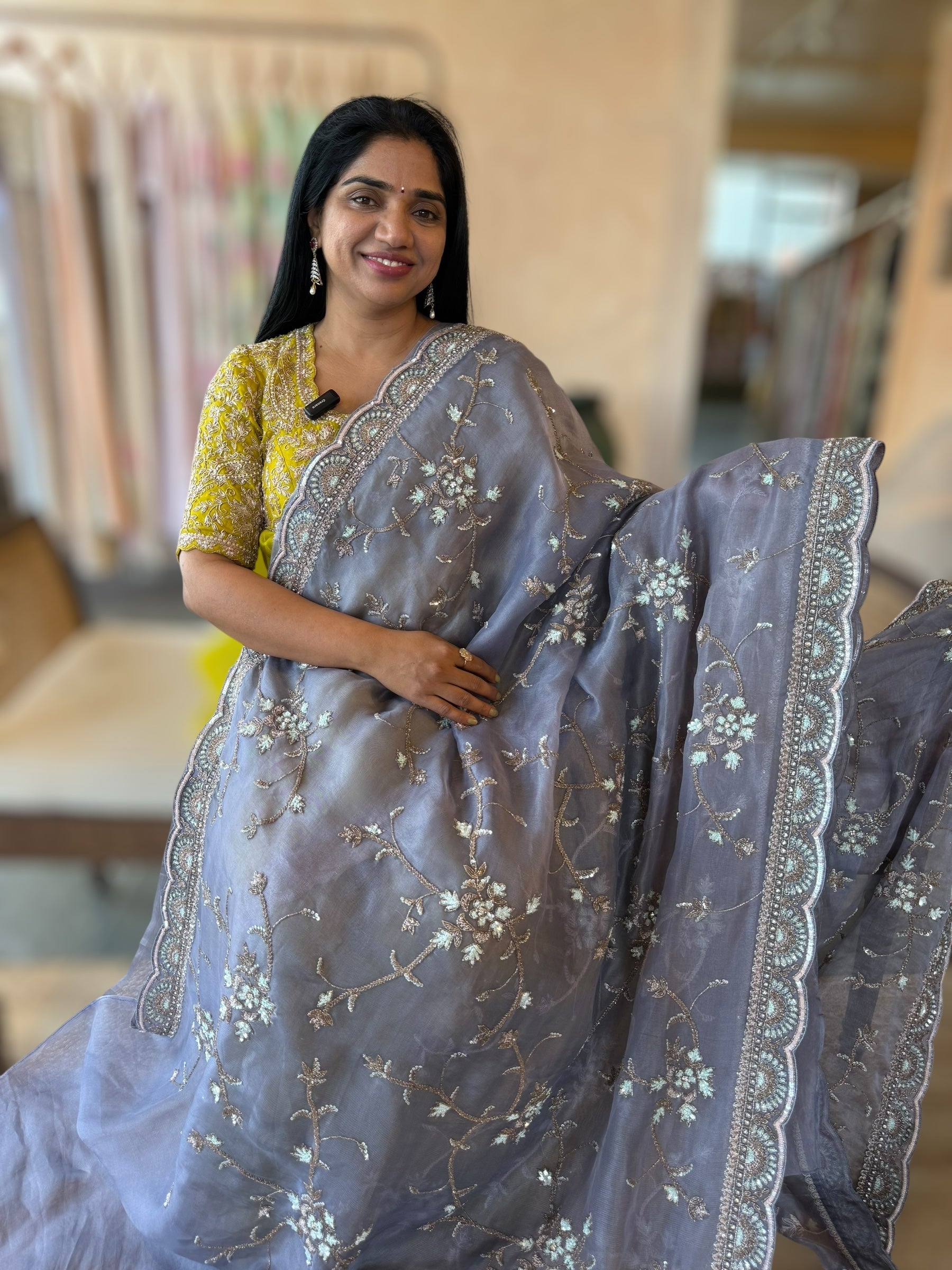 Greyish Lilac Allover Handwork Saree