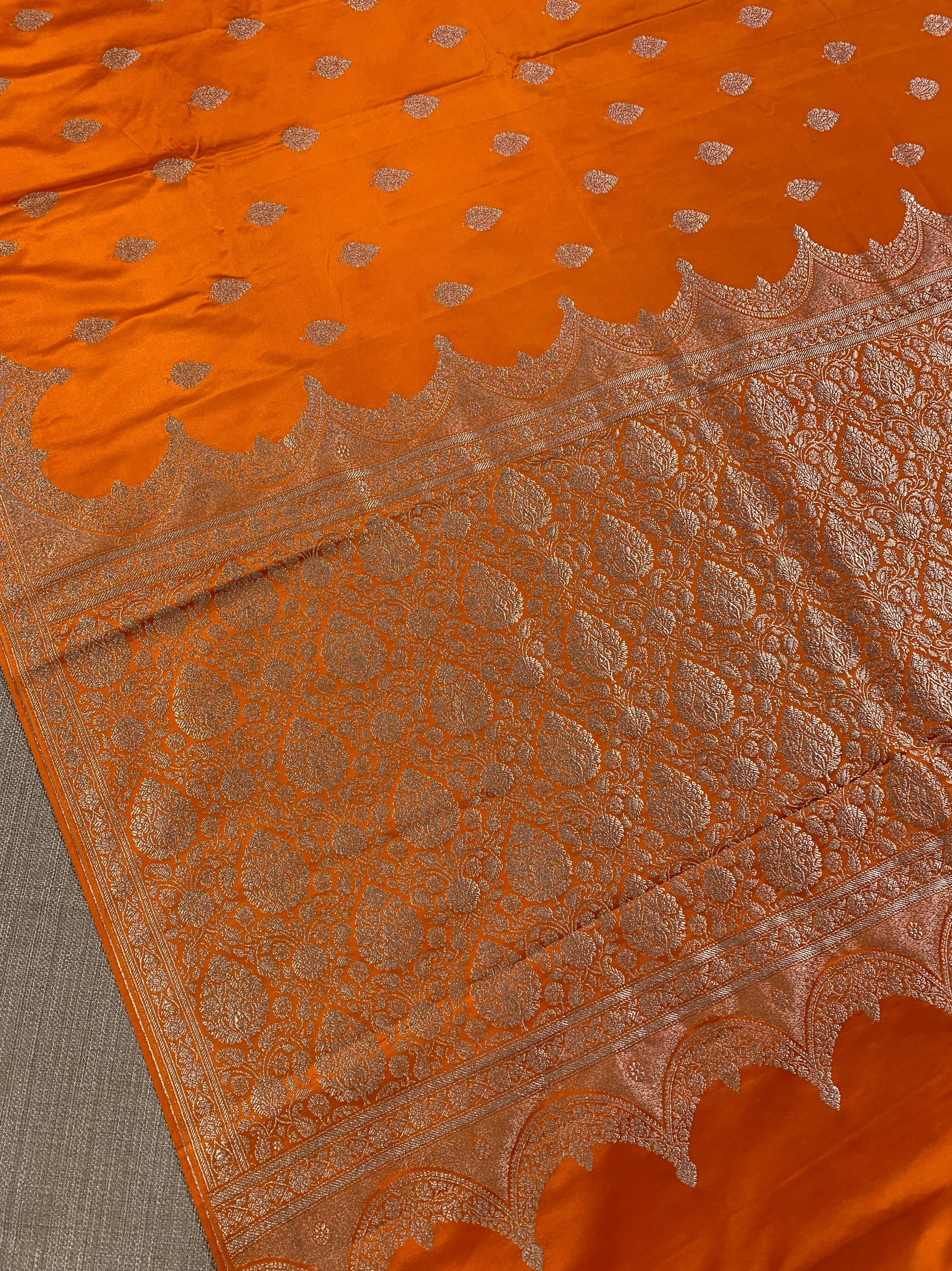SMSSA217  Fanta Orange  Mashru Silk Saree With Scallop Border