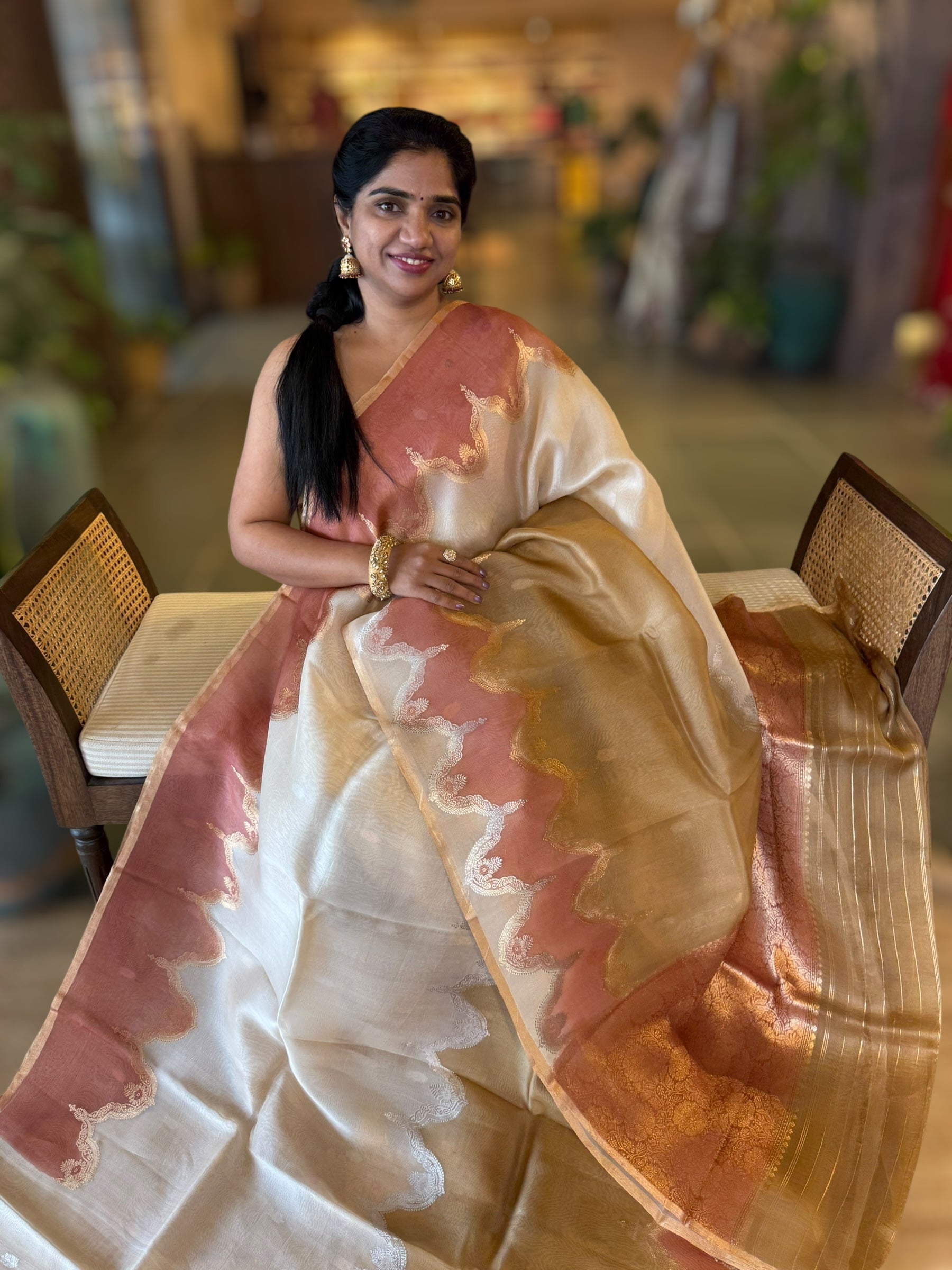 Designer Premium Handloom Rangkaat Kora Banarasi Saree  with Jewelry Design