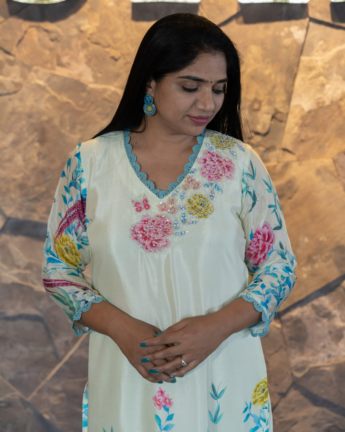 Pure Chinnon printed coordset with handwork