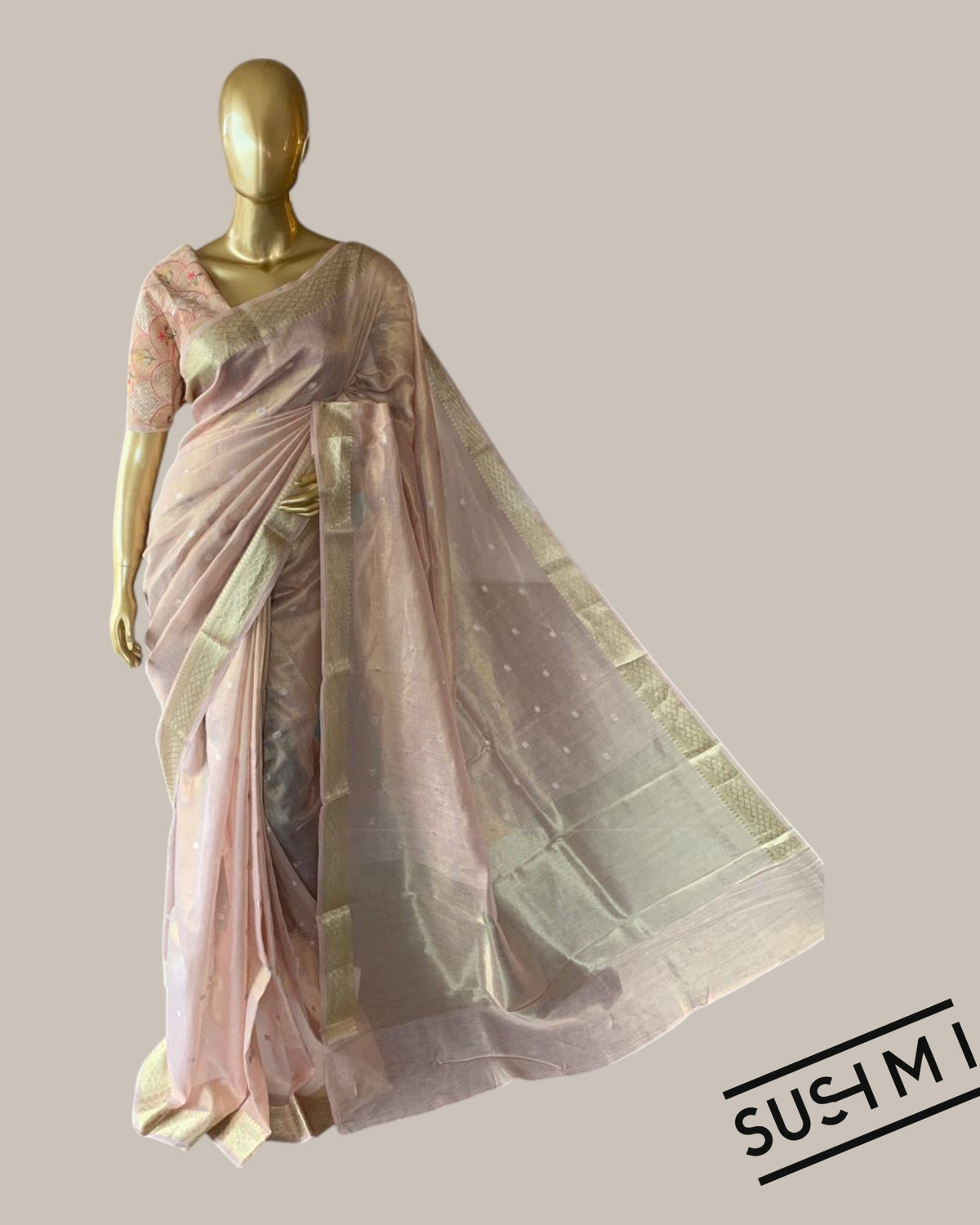 Banarasi cotton tissue with embroidered blouse