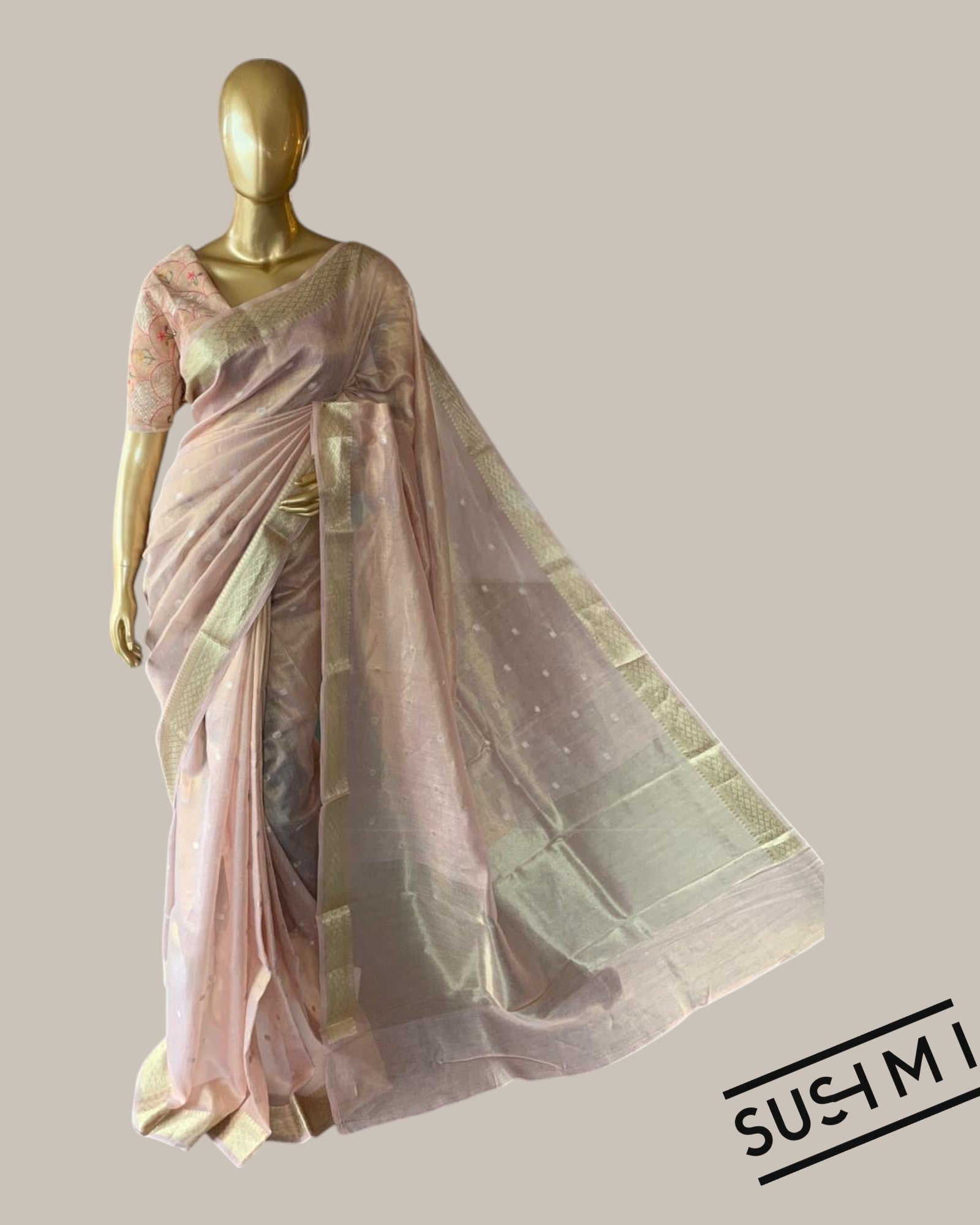 Banarasi cotton tissue with embroidered blouse