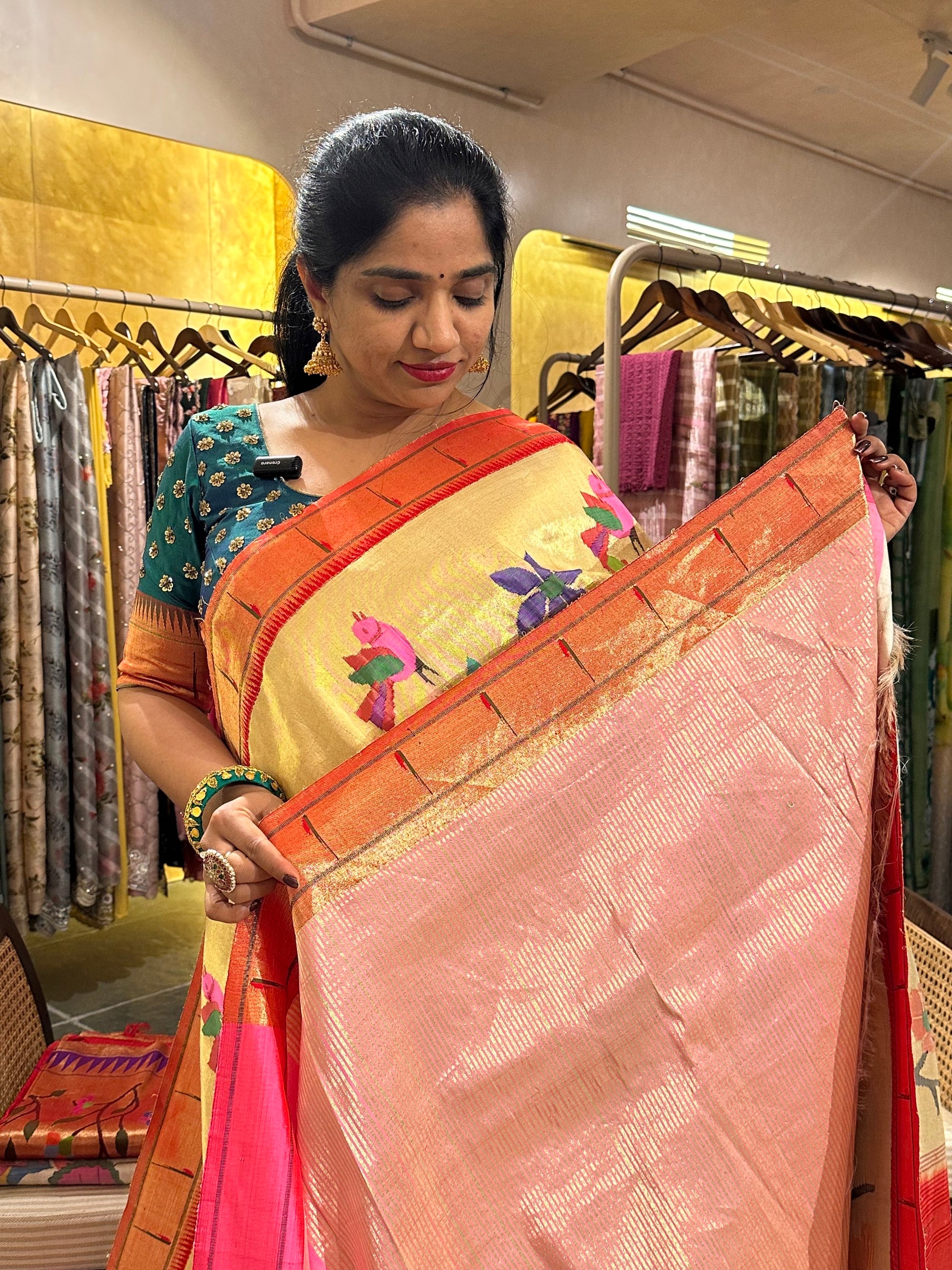 Light Gold Tissue Allover Pure Handloom Paithani Saree