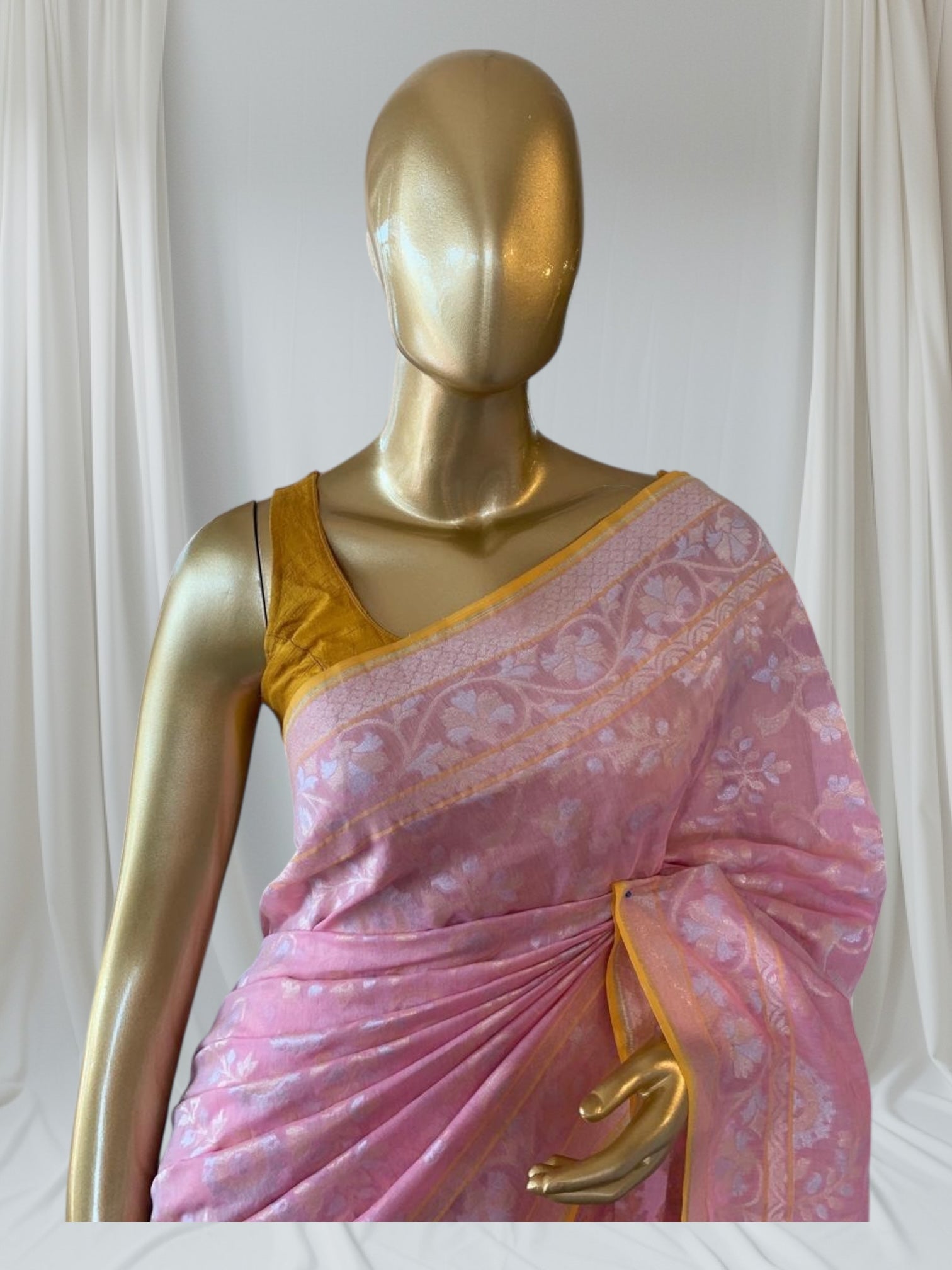 Pastel Pink Banarasi Handloom Cotton  Cut Jamdani Saree With Allover Meenakari