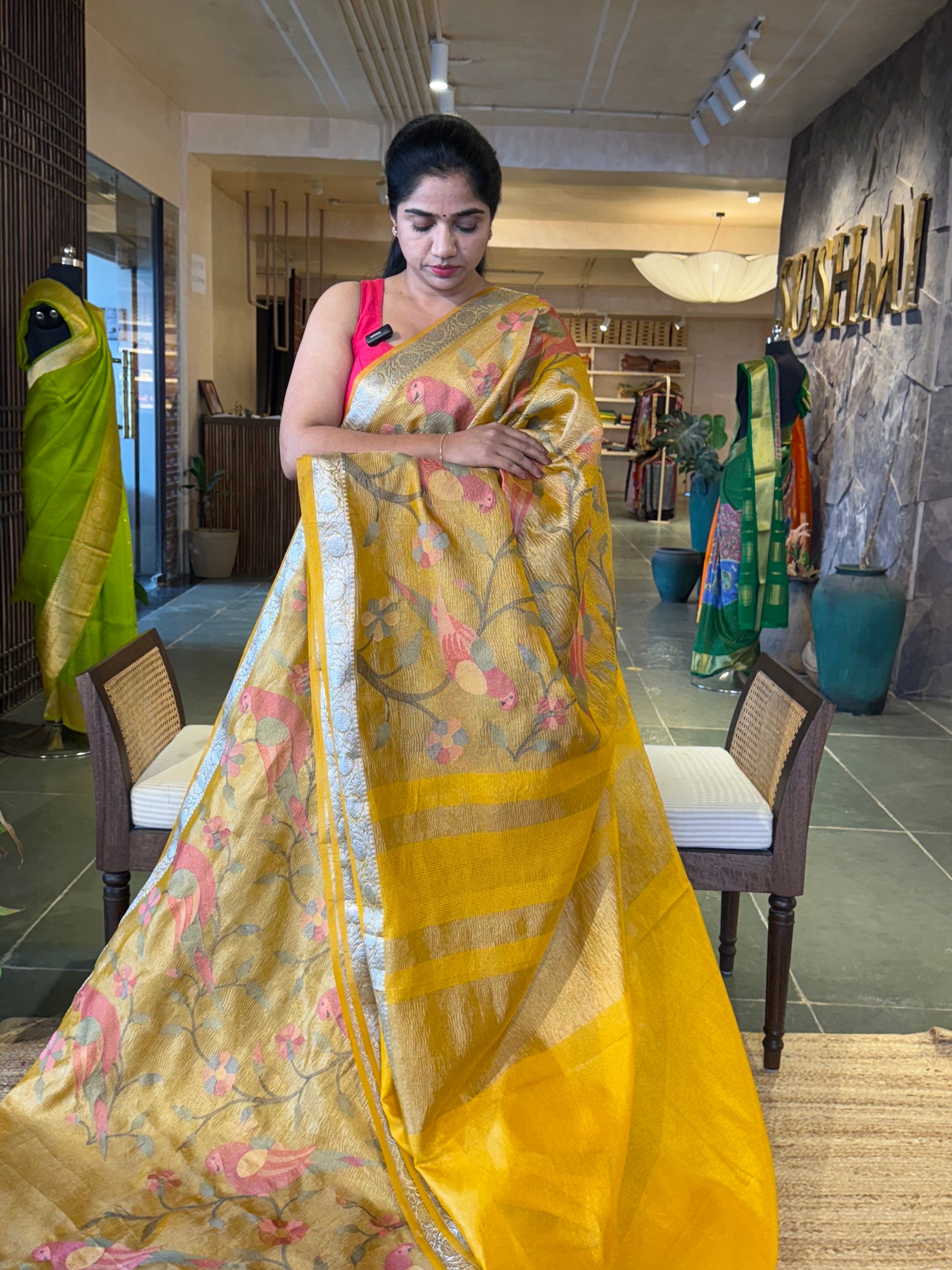 Mango Banarasi Crush Tissue Saree wth allover Pythani inspired embroidery