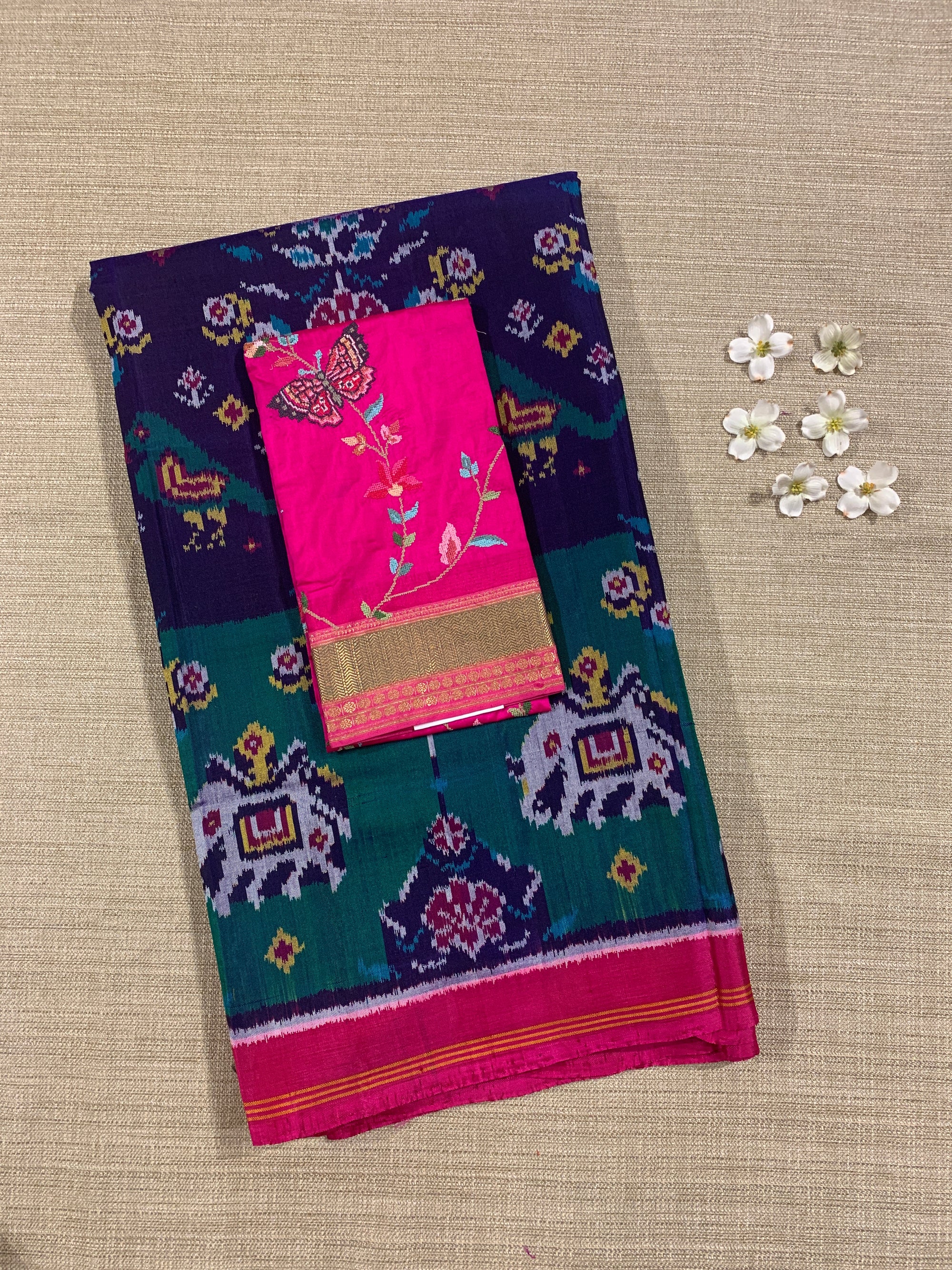 Navy Blue and Peacock Combo Pure Patan Patola Saree