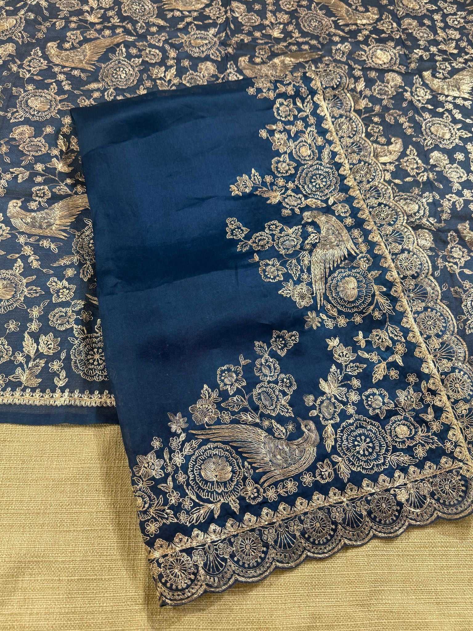 Midnight blue Pure organza Saree with pita emb