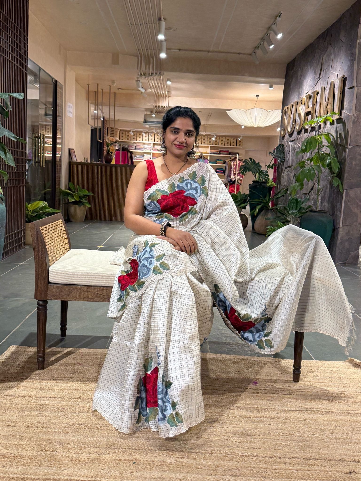 Matka Tussar Handwoven Saree with checks pattern