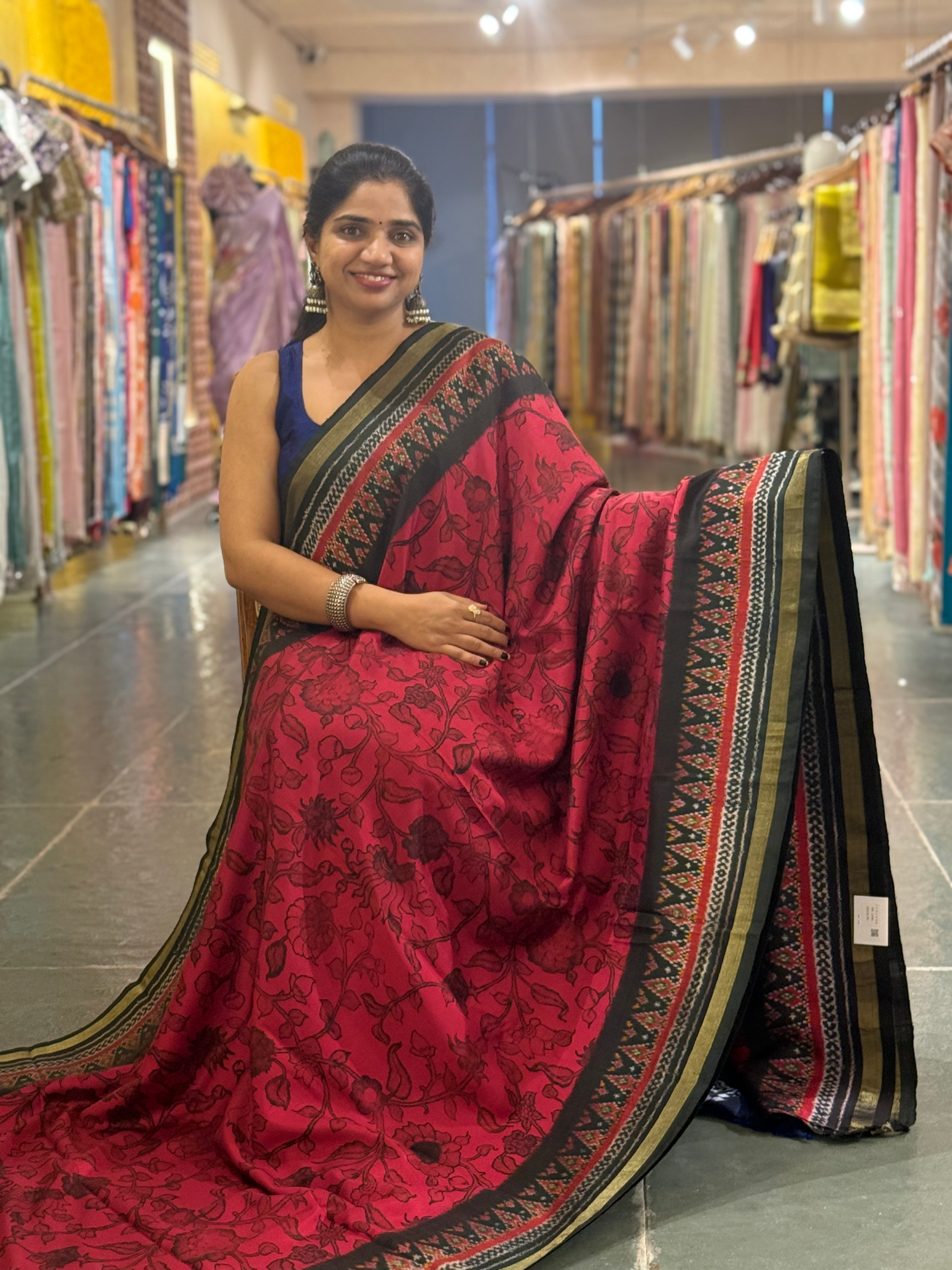 Ikkath Patola Sarees with Pen Kalamkari Style Digital  Prints