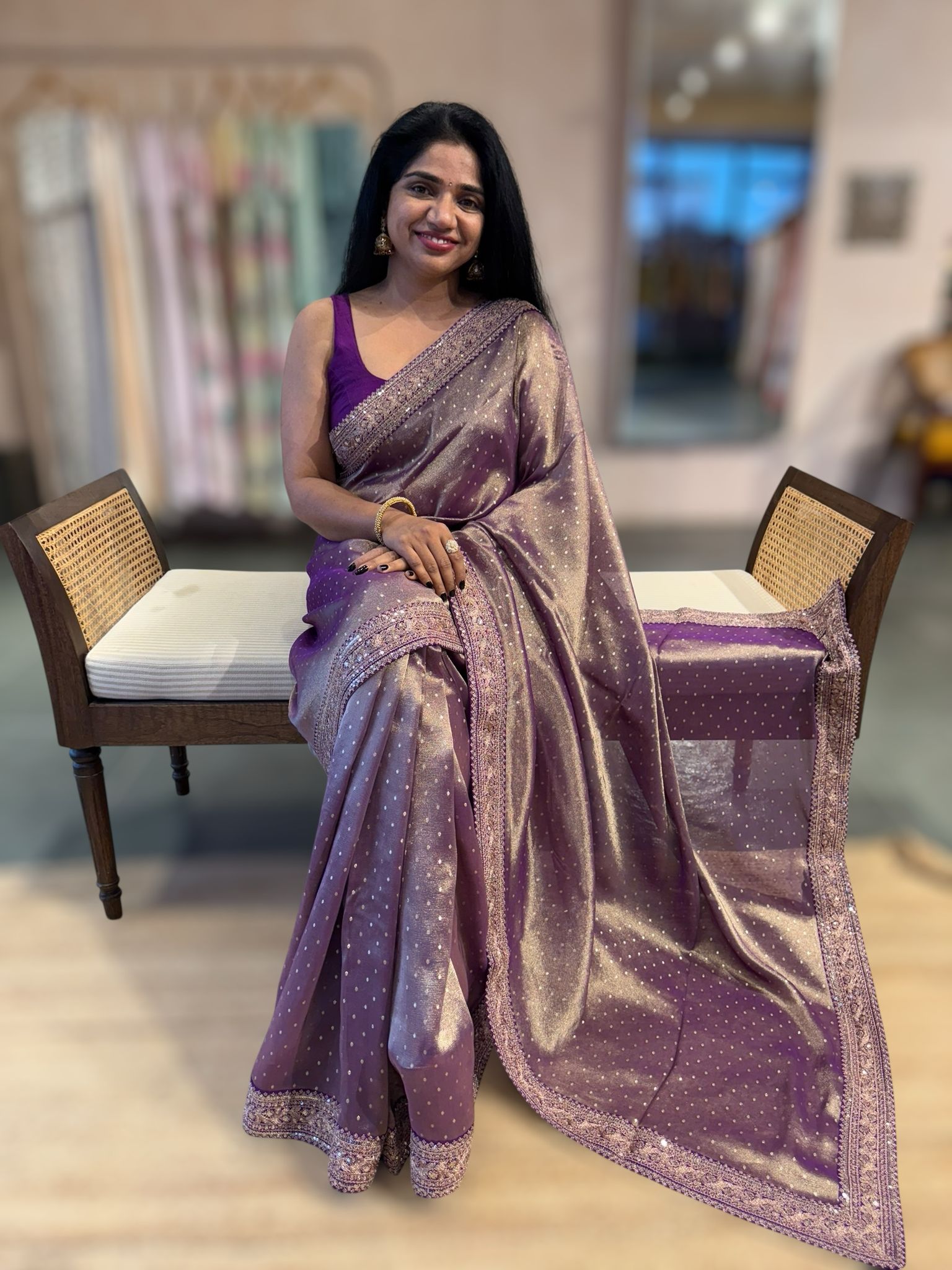 PurpleTissue Gorgette saree witj sabyasachi borders and allover pitawork blouse