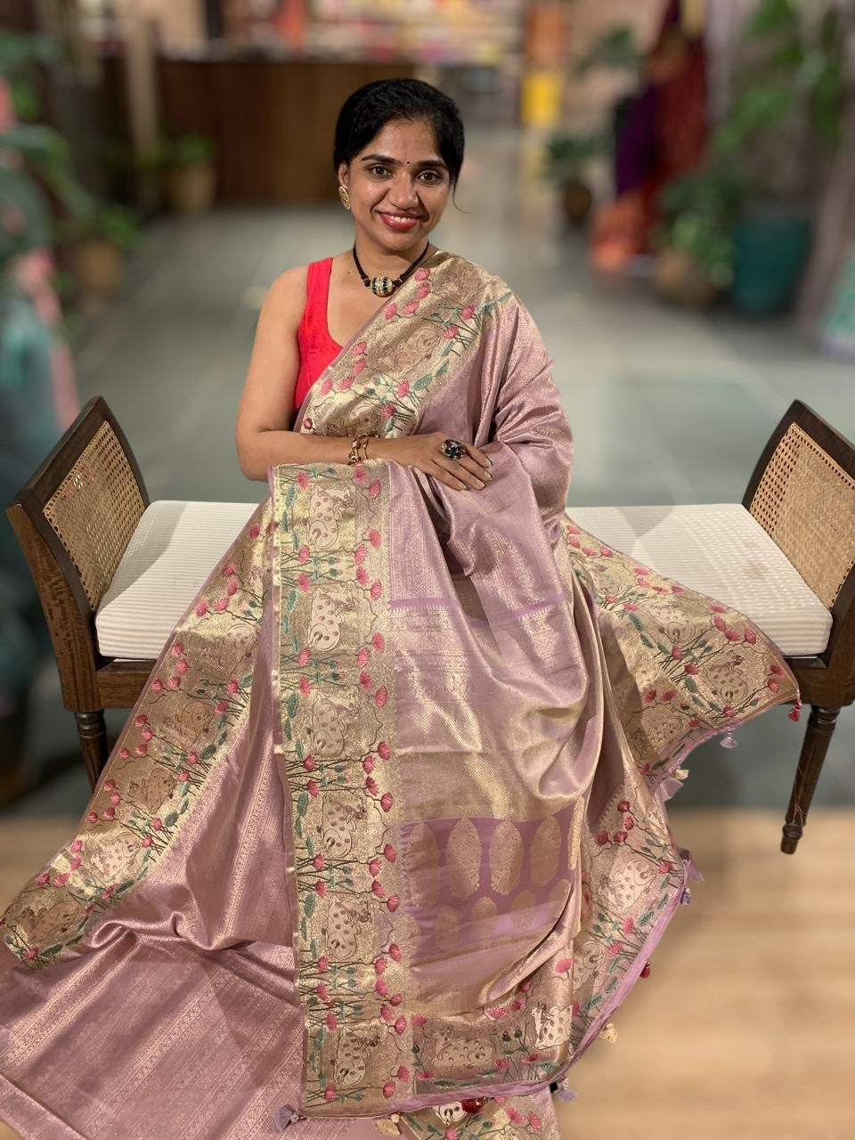 Lilac Kanchi Brocade Saree With Tissue Pichwai Embroidered Border