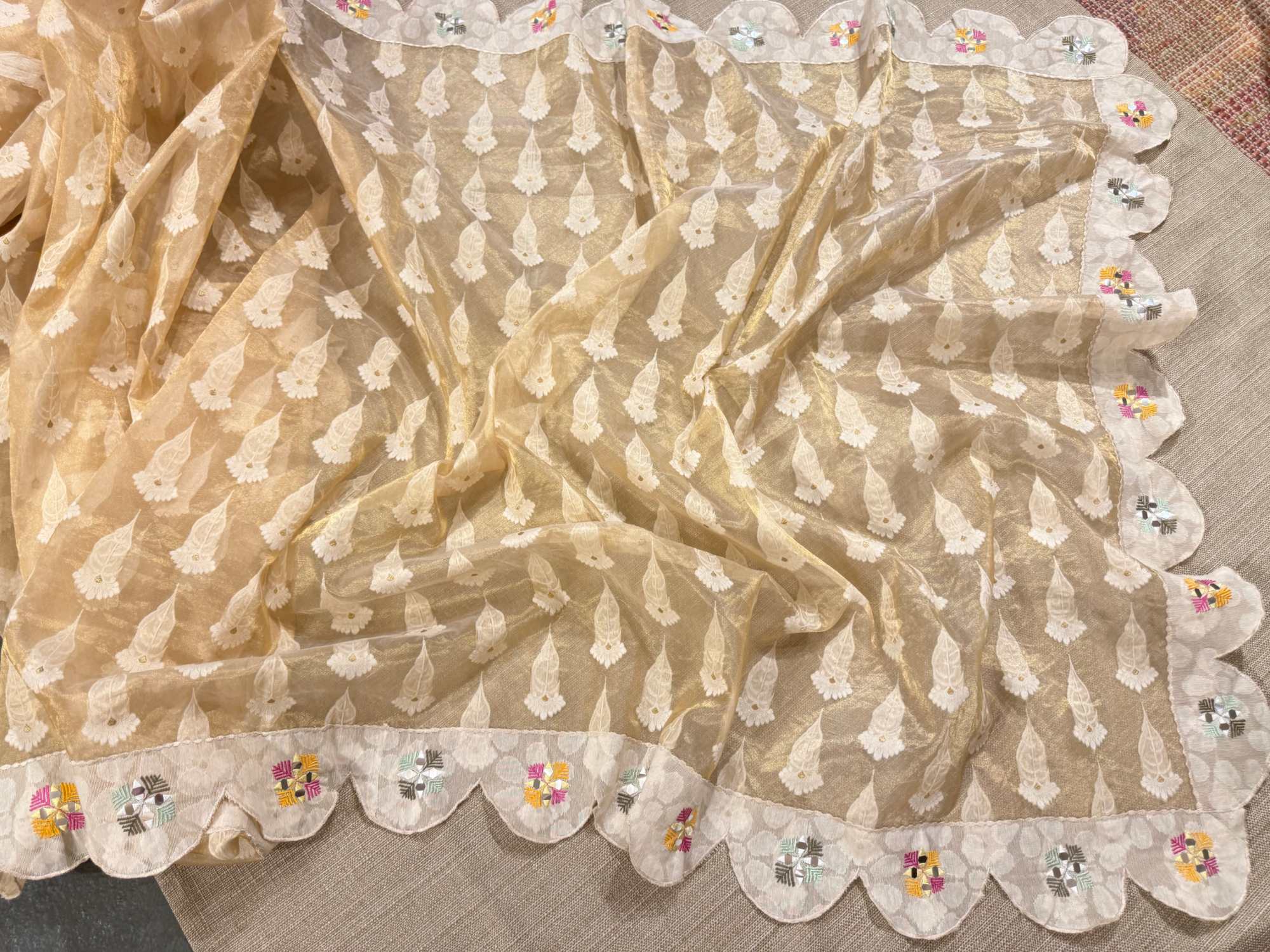GTEA2004 : Designer Handloom Gold Tissue Saree With handwork borders